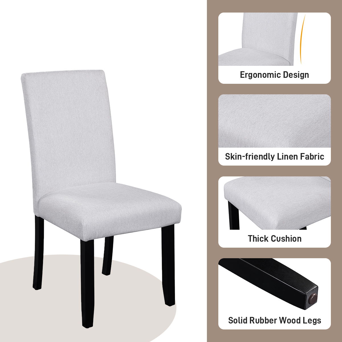 5 Piece Round Dining Table Set, Modern Dining Table And 4 Upholstered Chairs For Dining Room