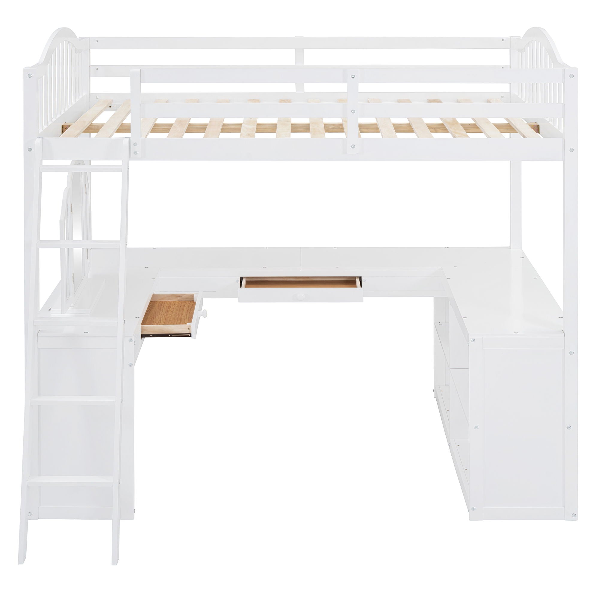 Loft Bed With Drawers, Cabinet, Shelves With Desk