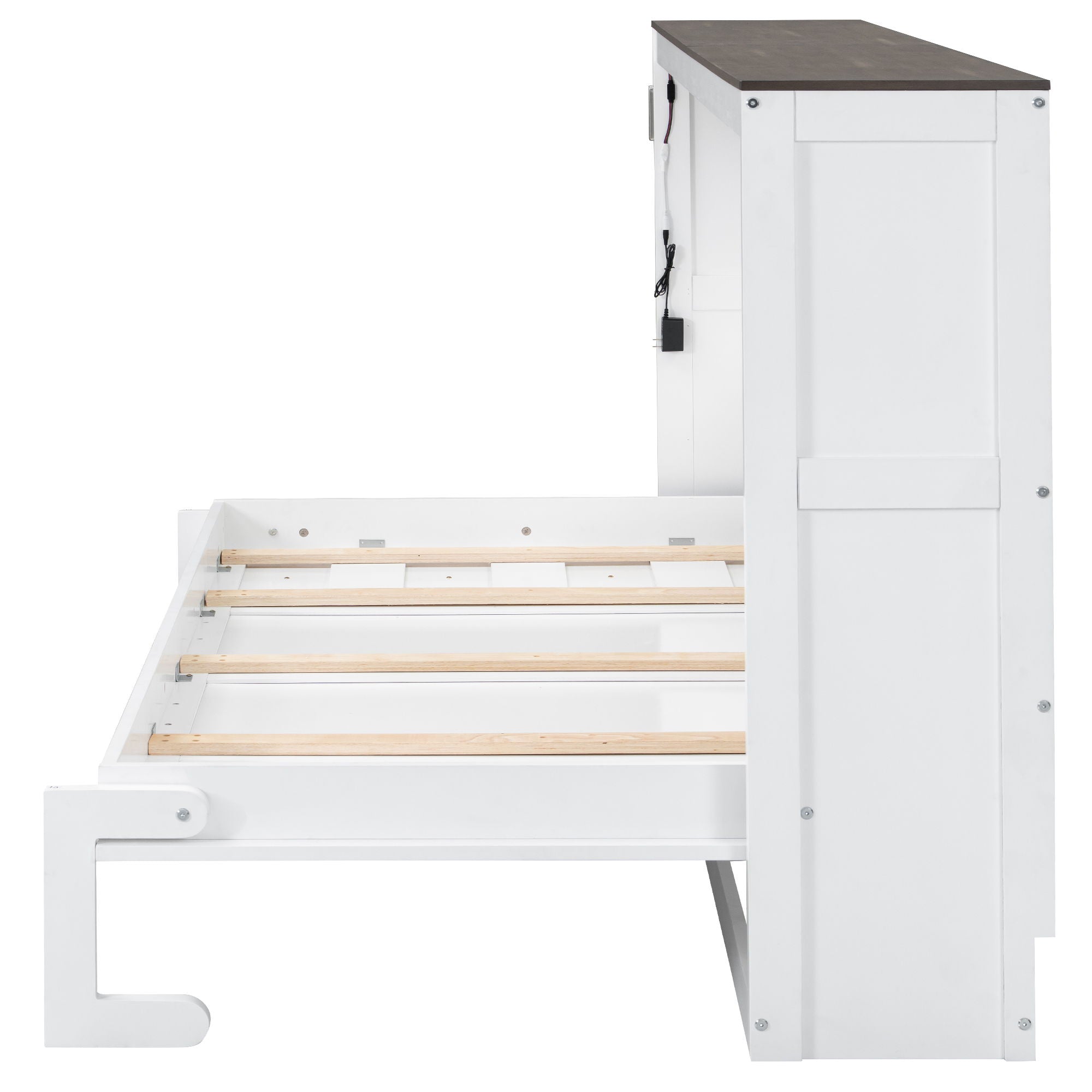 Murphy Bed With LED Light, Foldable Wall Bed Cabinet