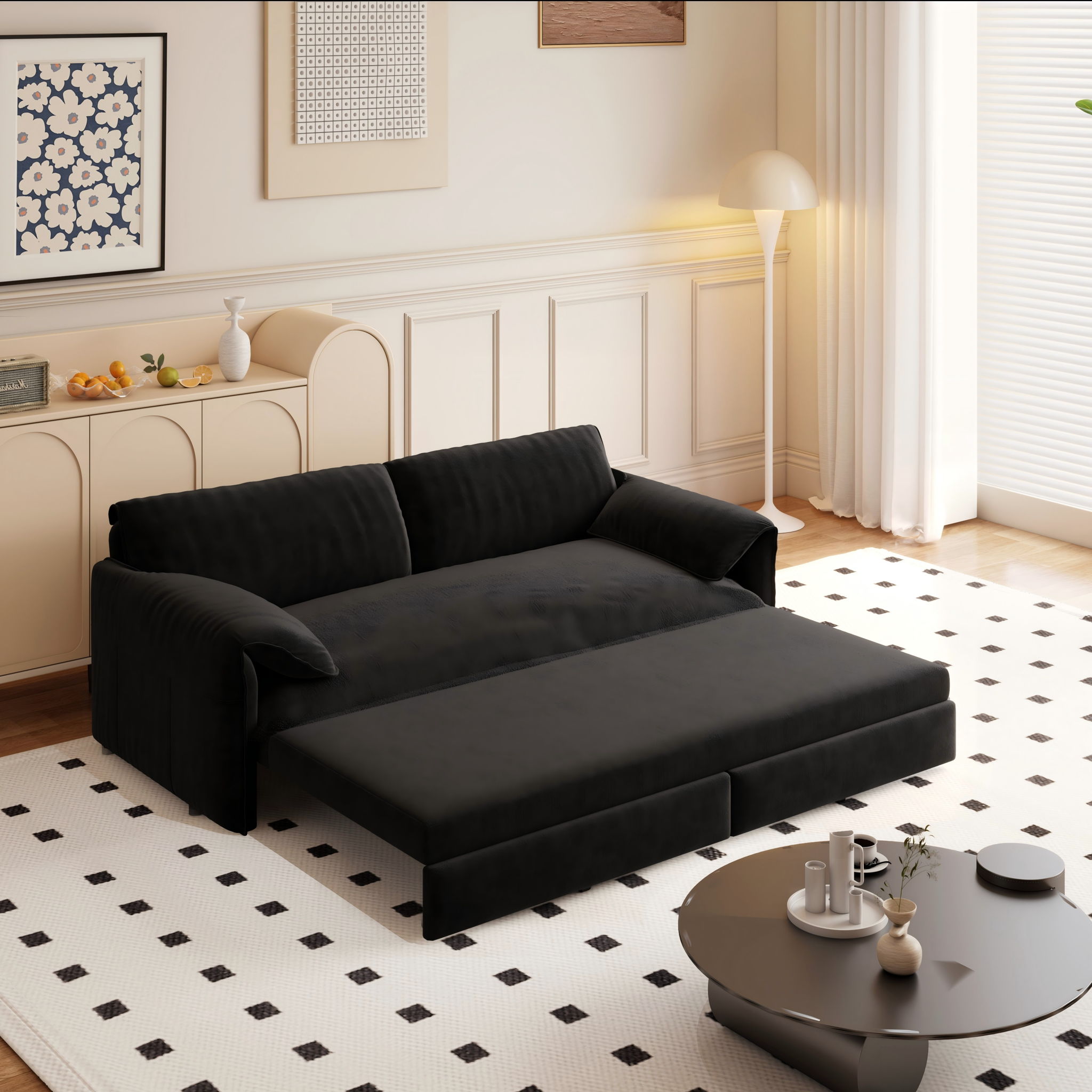 Queen Pull Out Sofa Bed With Side Storage