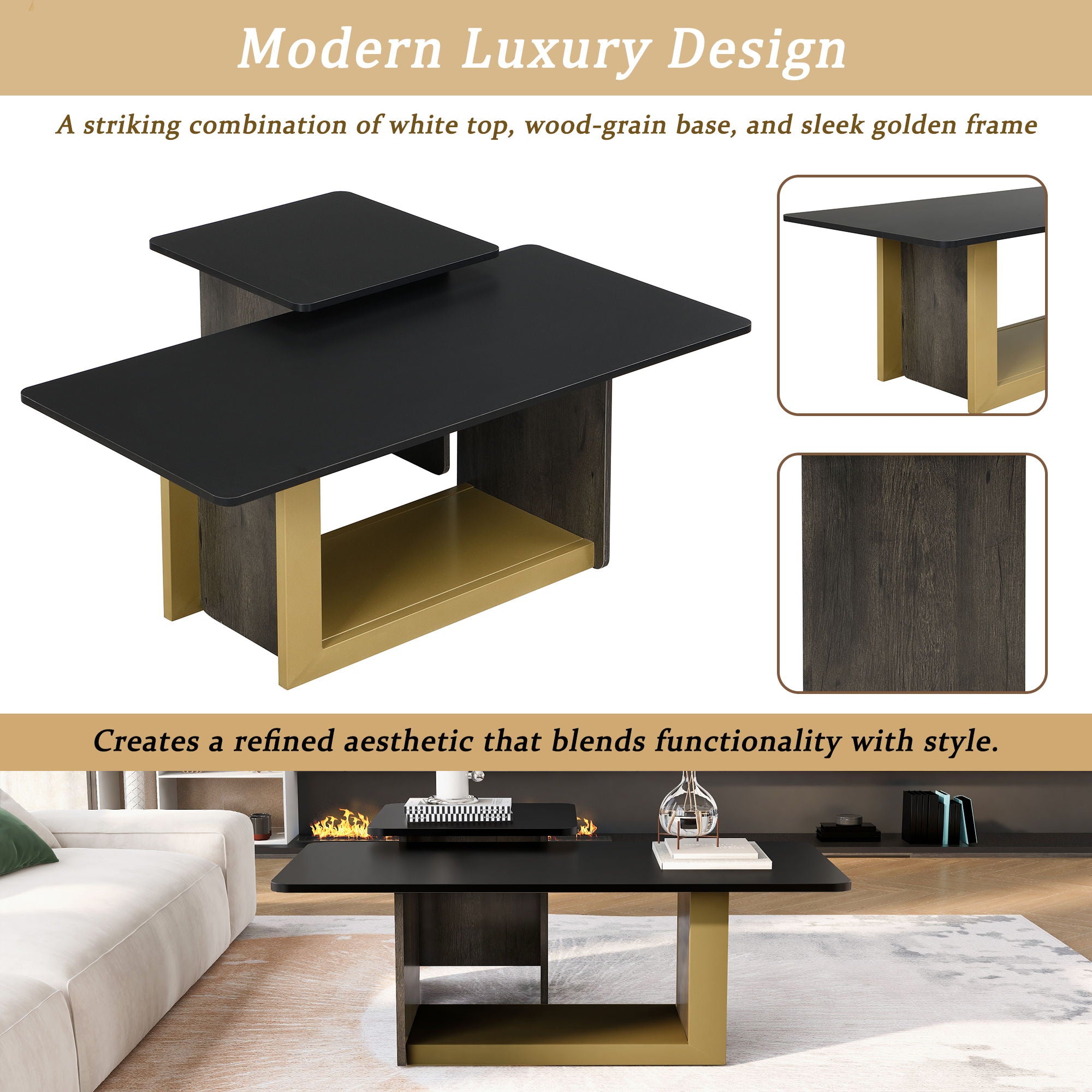 Small Square Coffee Table With End Table (Set of 2)