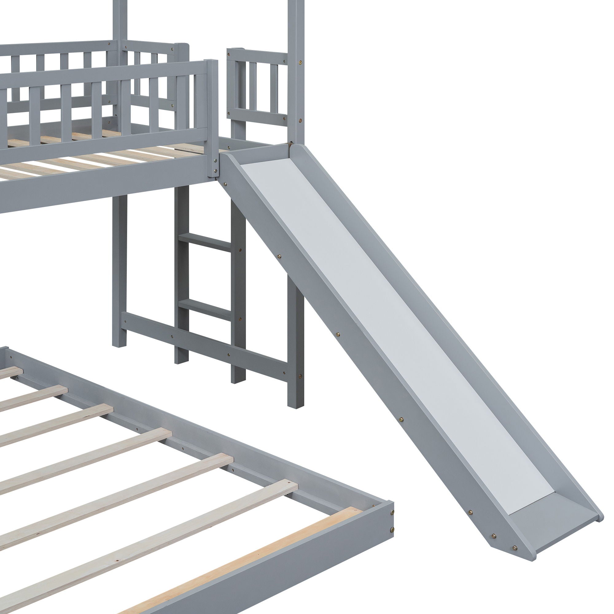 House Bunk Bed With Slide And Built In Ladder