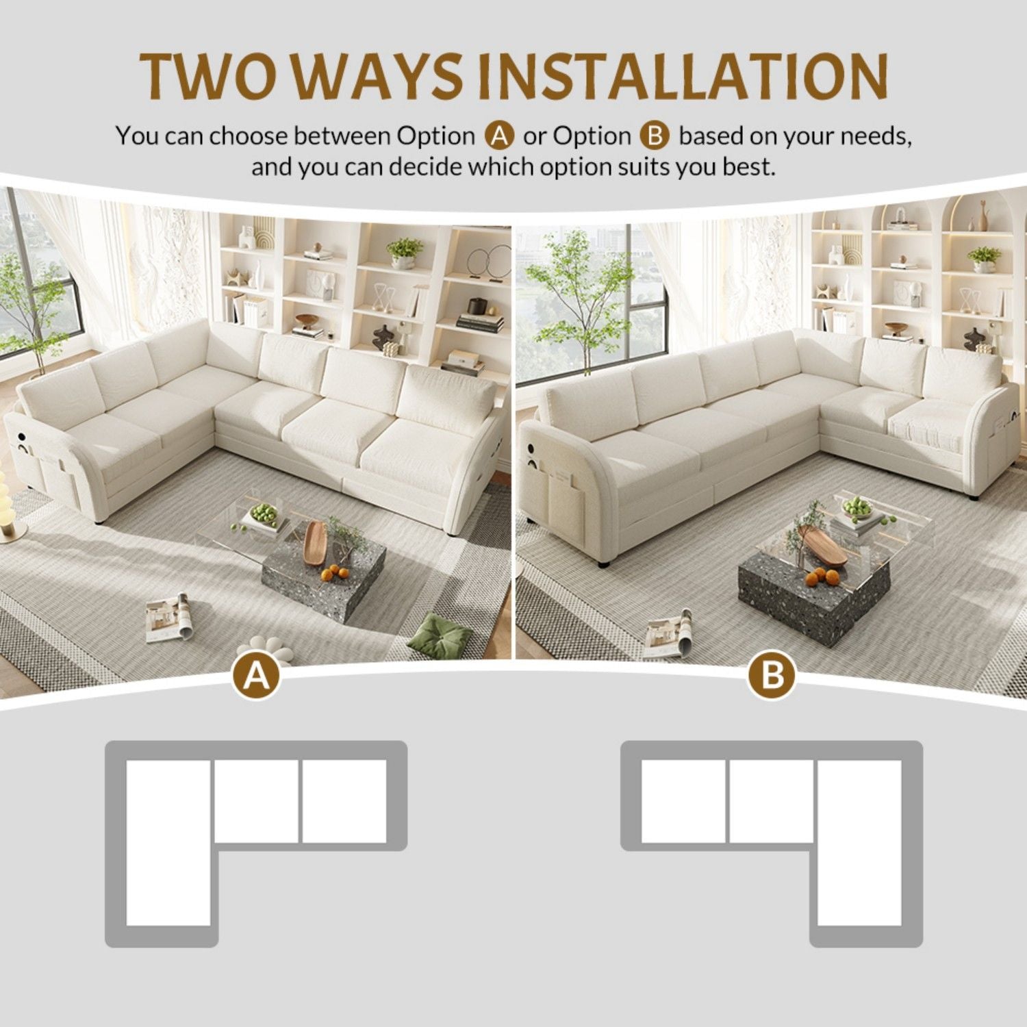 L-Shaped Couch With Pull-Out Bed, Convertible Sleeper Sofa With Side Pocket & USB Port