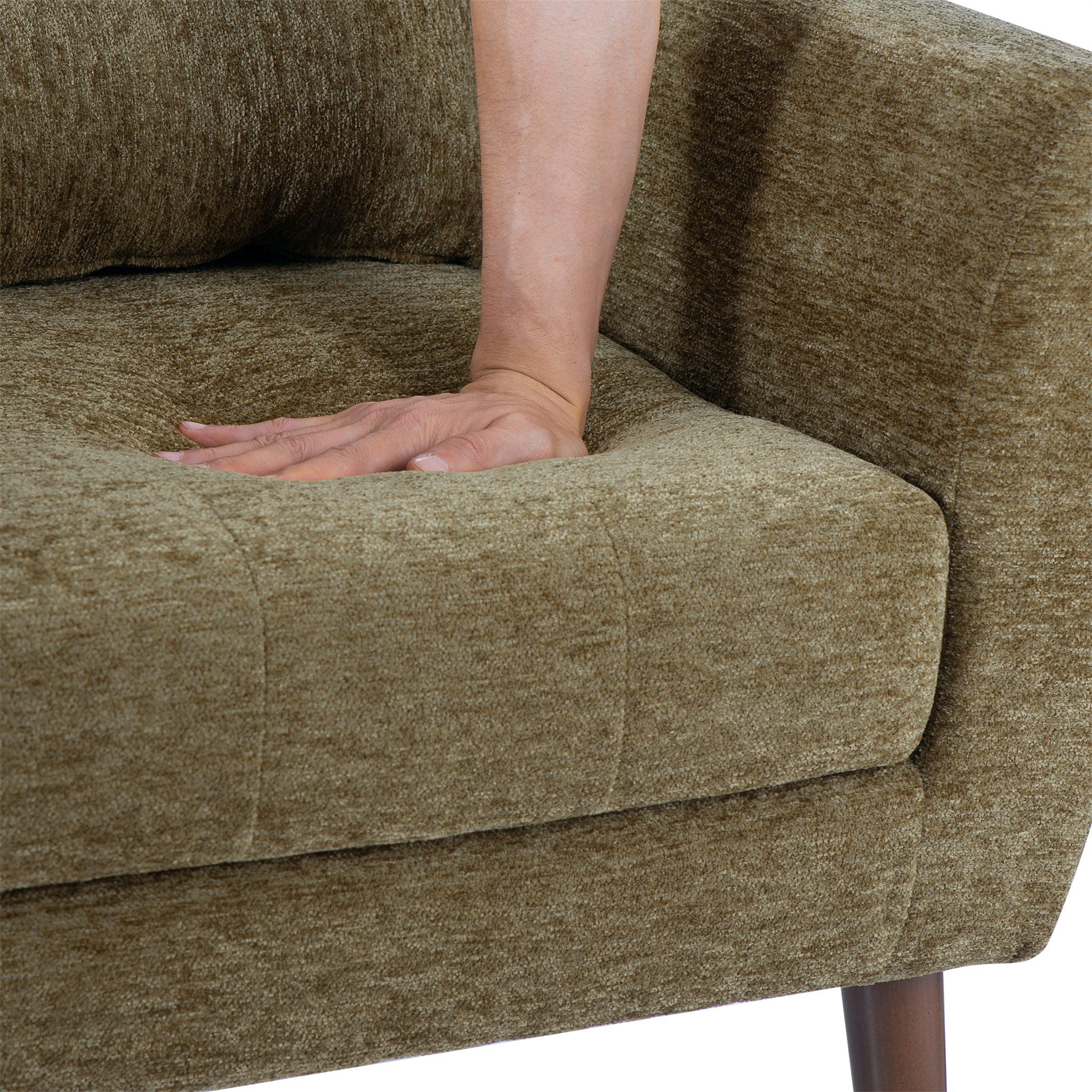 Modern Accent Chair, Arm Chairs For Living Room, Upholstered Mordern Armchair, Comfy Soft Padded Lounge Chair In Small Space, Bedroom, With Pillow, Solid Wood Leg