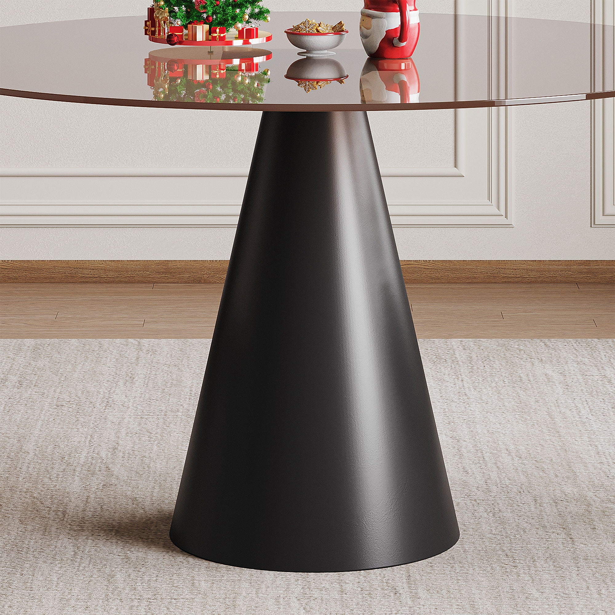 Round Dining Table & Glass Top - Black / Brown