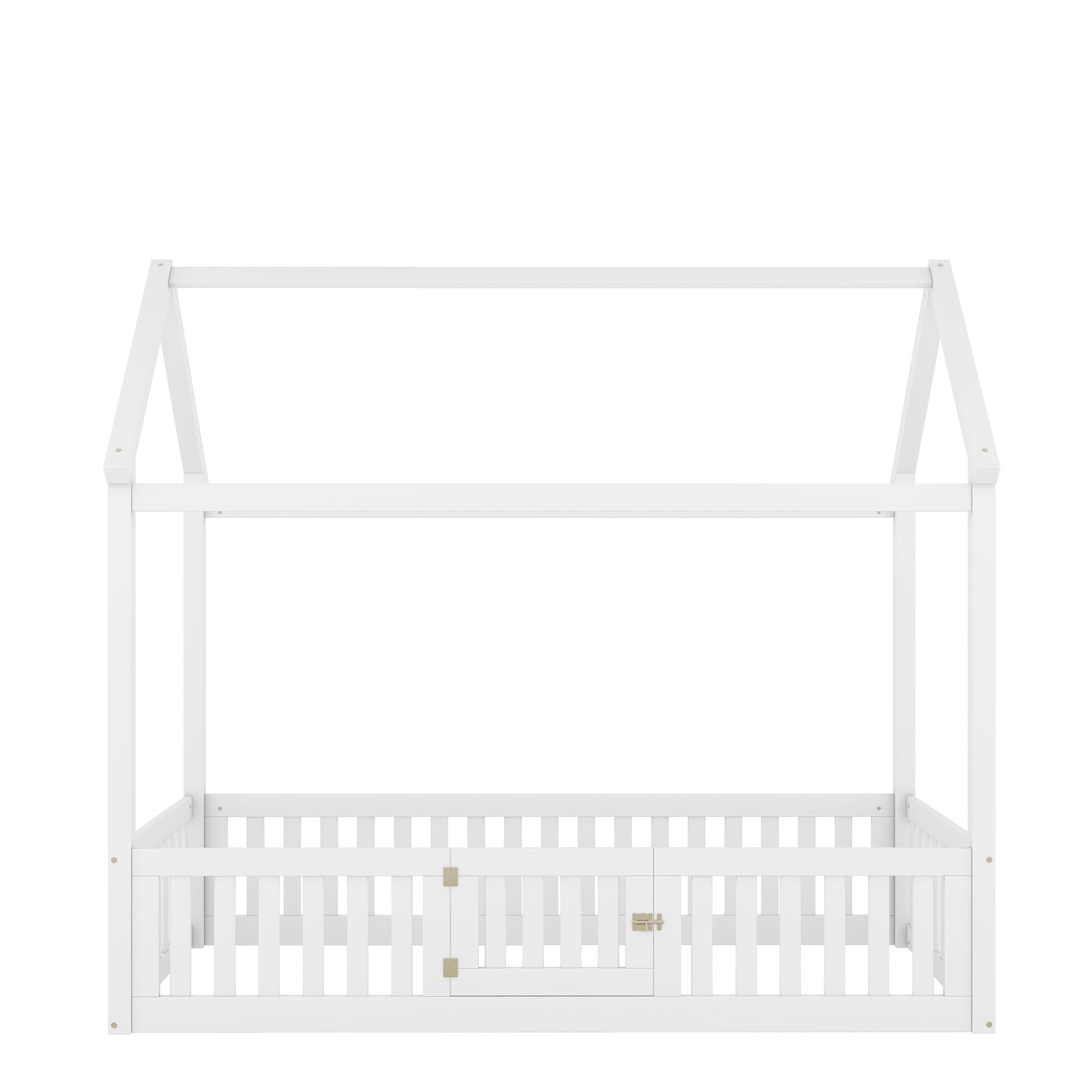 Wood House Bed With Fence And Door