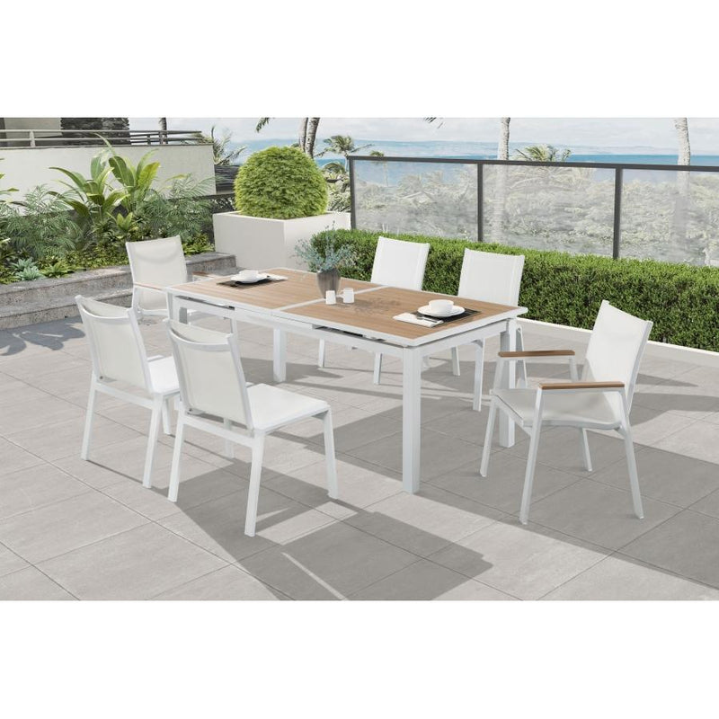 Meridian Nizuc Brown Wood Look Accent Paneling Outdoor Patio Extendable Aluminum Dining Table IMAGE 10