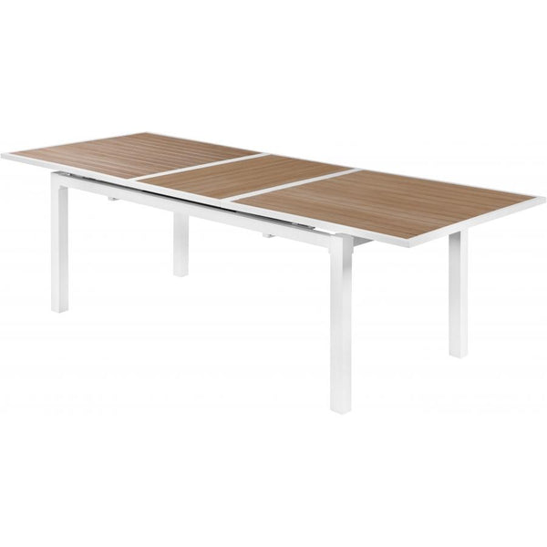 Meridian Nizuc Brown Wood Look Accent Paneling Outdoor Patio Extendable Aluminum Dining Table IMAGE 1