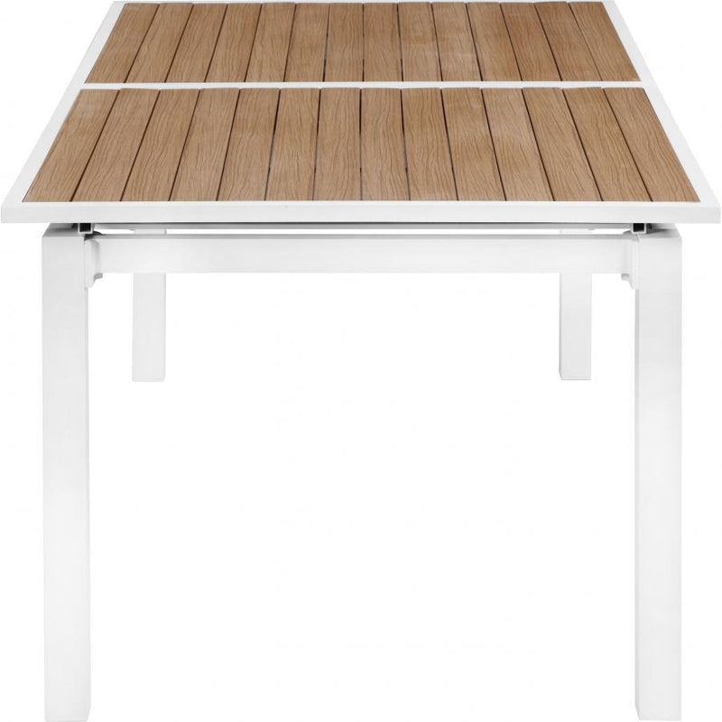 Meridian Nizuc Brown Wood Look Accent Paneling Outdoor Patio Extendable Aluminum Dining Table IMAGE 4