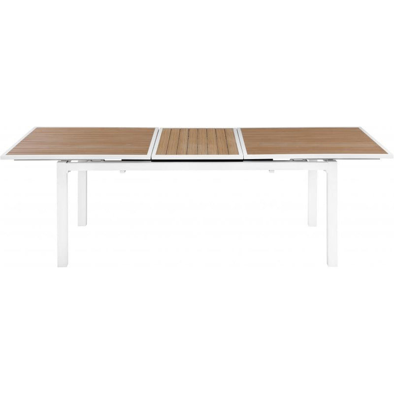 Meridian Nizuc Brown Wood Look Accent Paneling Outdoor Patio Extendable Aluminum Dining Table IMAGE 5
