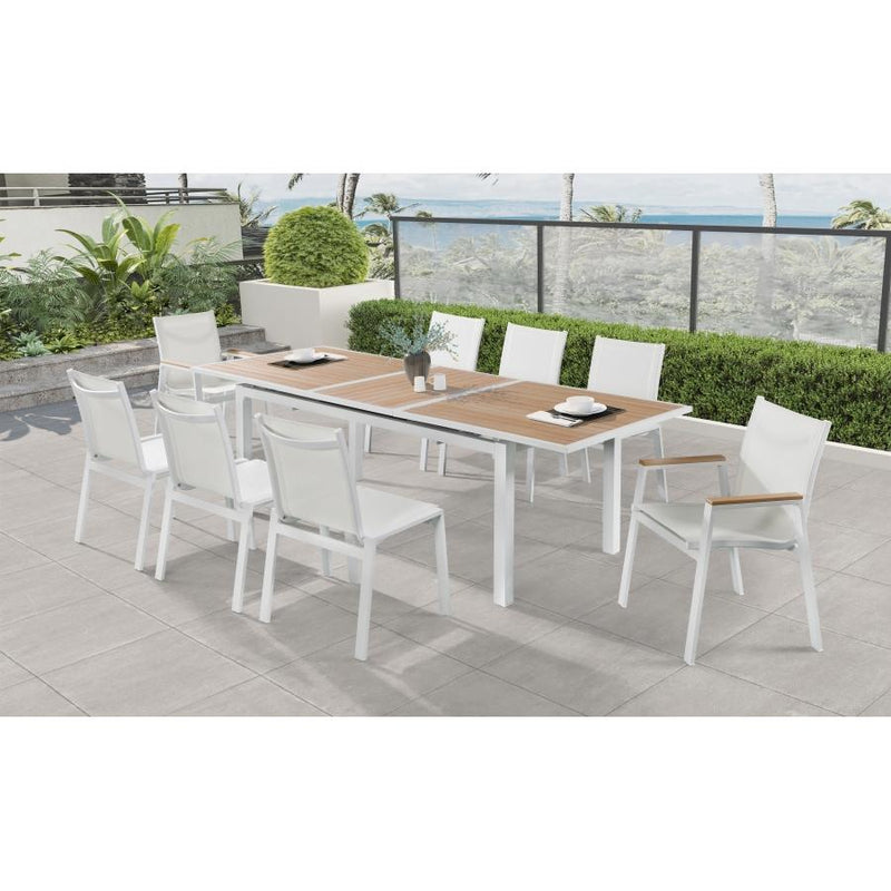 Meridian Nizuc Brown Wood Look Accent Paneling Outdoor Patio Extendable Aluminum Dining Table IMAGE 9