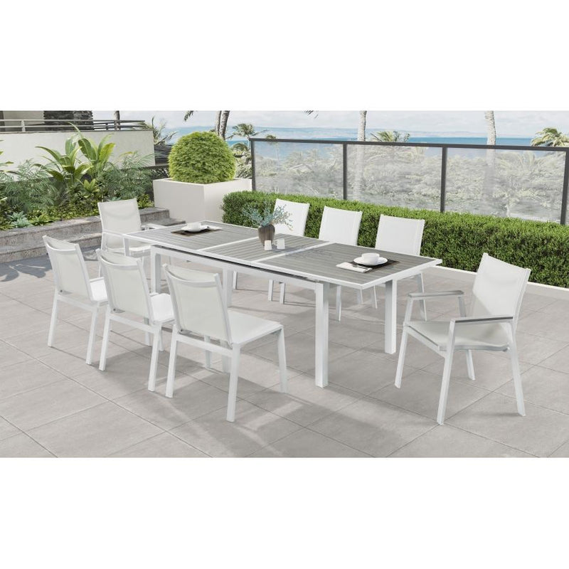 Meridian Nizuc Grey Wood Look Accent Paneling Outdoor Patio Extendable Aluminum Dining Table IMAGE 9