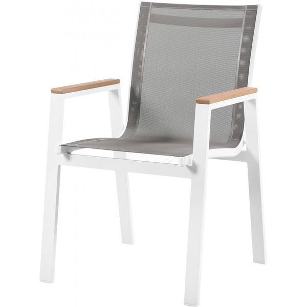 Meridian Nizuc Grey Mesh Water Resistant Fabric Outdoor Patio Aluminum Mesh Dining Arm Chair IMAGE 1