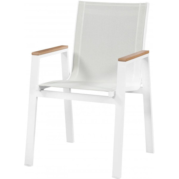 Meridian Nizuc White Mesh Water Resistant Fabric Outdoor Patio Aluminum Mesh Dining Arm Chair IMAGE 1