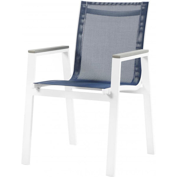 Meridian Nizuc Navy Mesh Water Resistant Fabric Outdoor Patio Aluminum Mesh Dining Arm Chair IMAGE 1