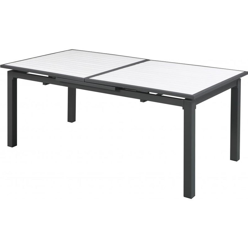 Meridian Nizuc White Wood Look Accent Paneling Outdoor Patio Aluminum Dining Table IMAGE 2
