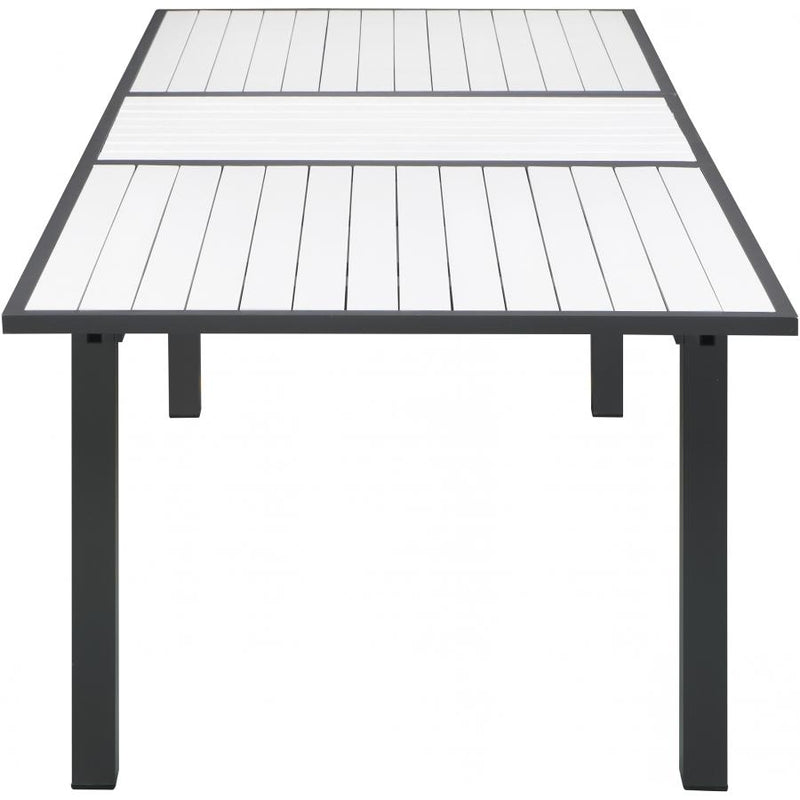 Meridian Nizuc White Wood Look Accent Paneling Outdoor Patio Aluminum Dining Table IMAGE 3