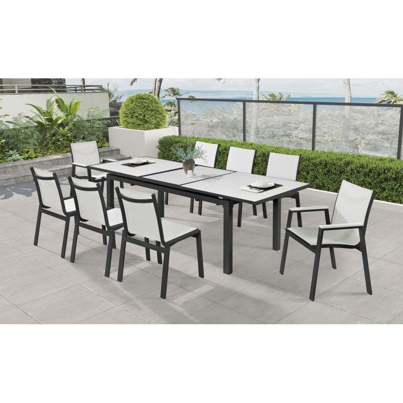 Meridian Nizuc White Wood Look Accent Paneling Outdoor Patio Aluminum Dining Table IMAGE 9
