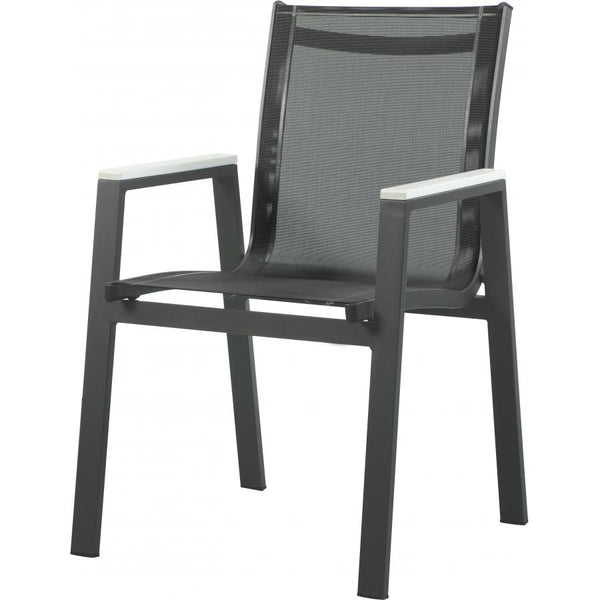 Meridian Nizuc Black Mesh Water Resistant Fabric Outdoor Patio Aluminum Mesh Dining Arm Chair IMAGE 1