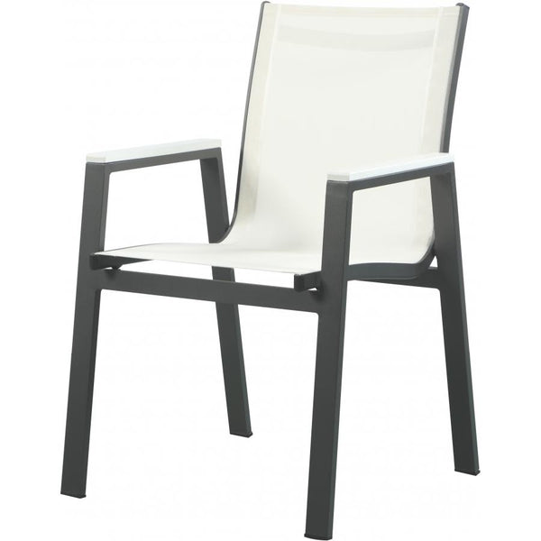 Meridian Nizuc White Mesh Water Resistant Fabric Outdoor Patio Aluminum Mesh Dining Arm Chair IMAGE 1