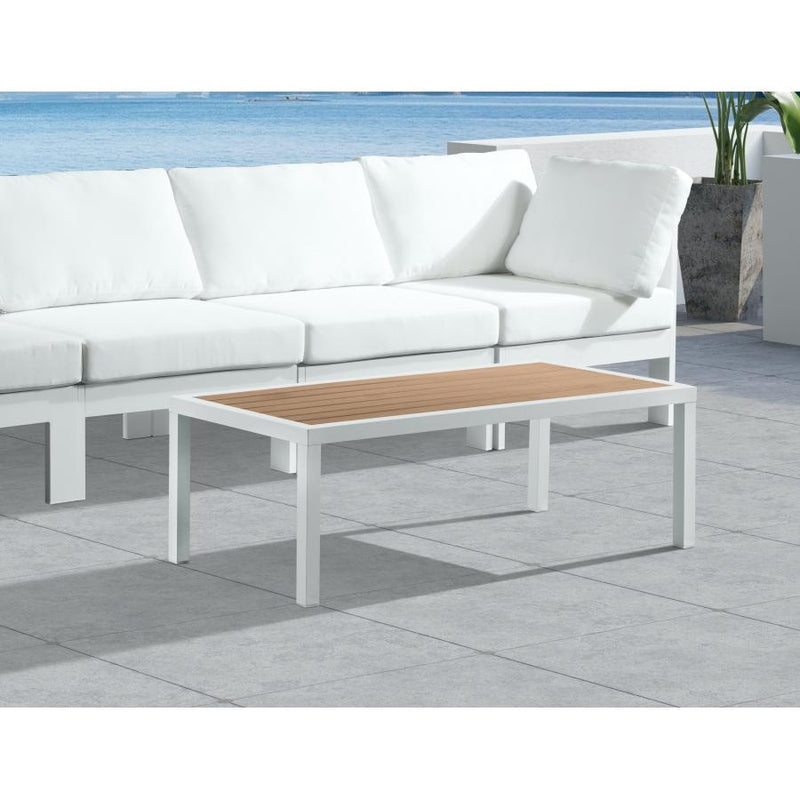Meridian Nizuc Brown Wood Look Accent Paneling Outdoor Patio Aluminum Coffee Table IMAGE 5