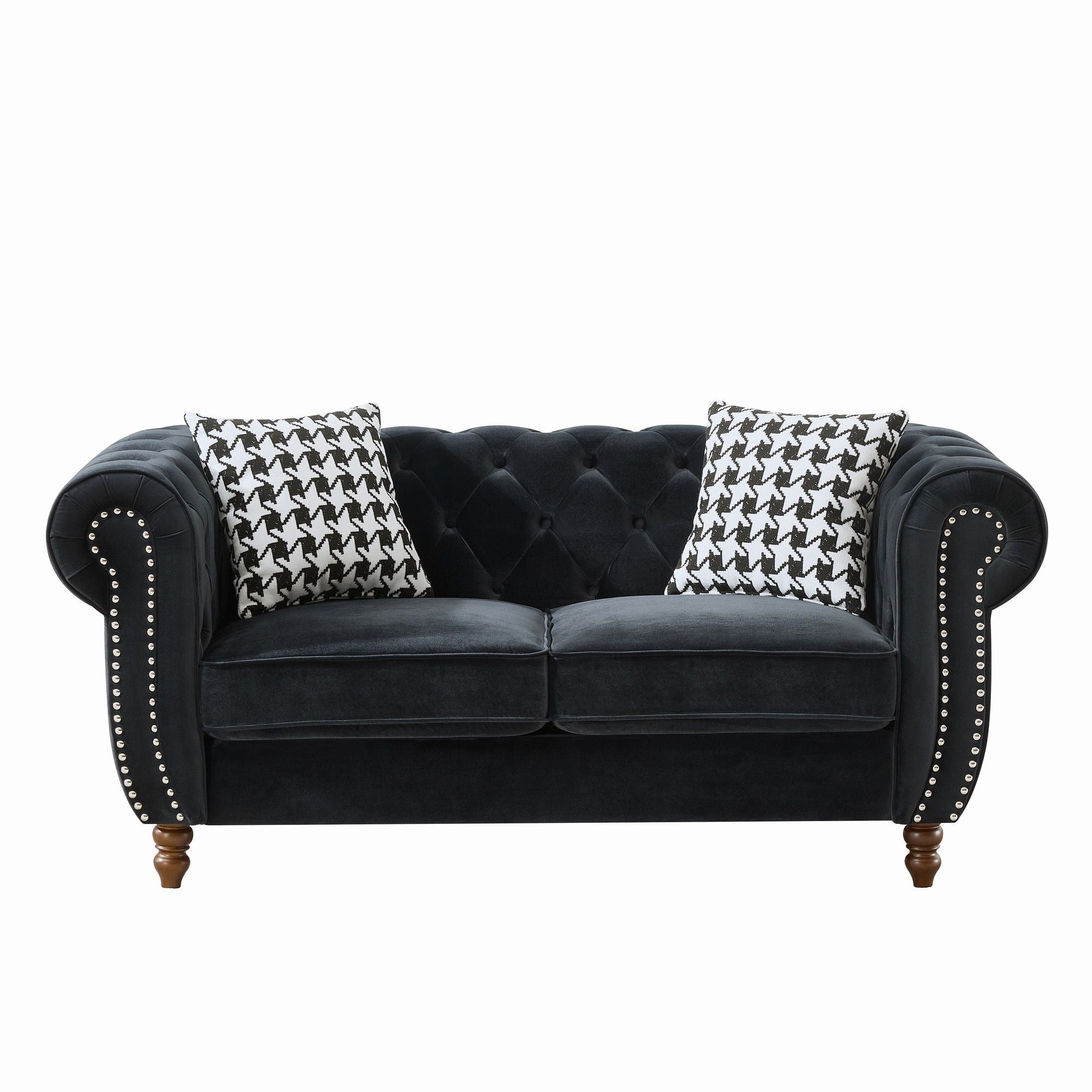Chesterfield 3 And 2 Seater Upholstery Sofa With Roll Armrest & Nailhead Fabric Couch