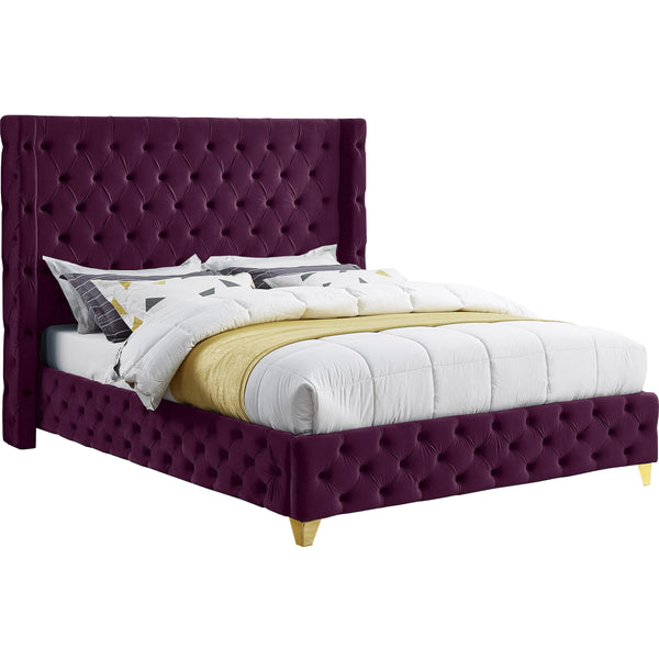 Meridian Savan Purple Velvet Queen Bed IMAGE 1