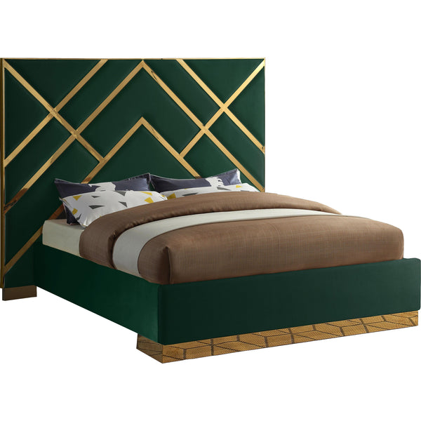 Meridian Vector Green Velvet Queen Bed IMAGE 1