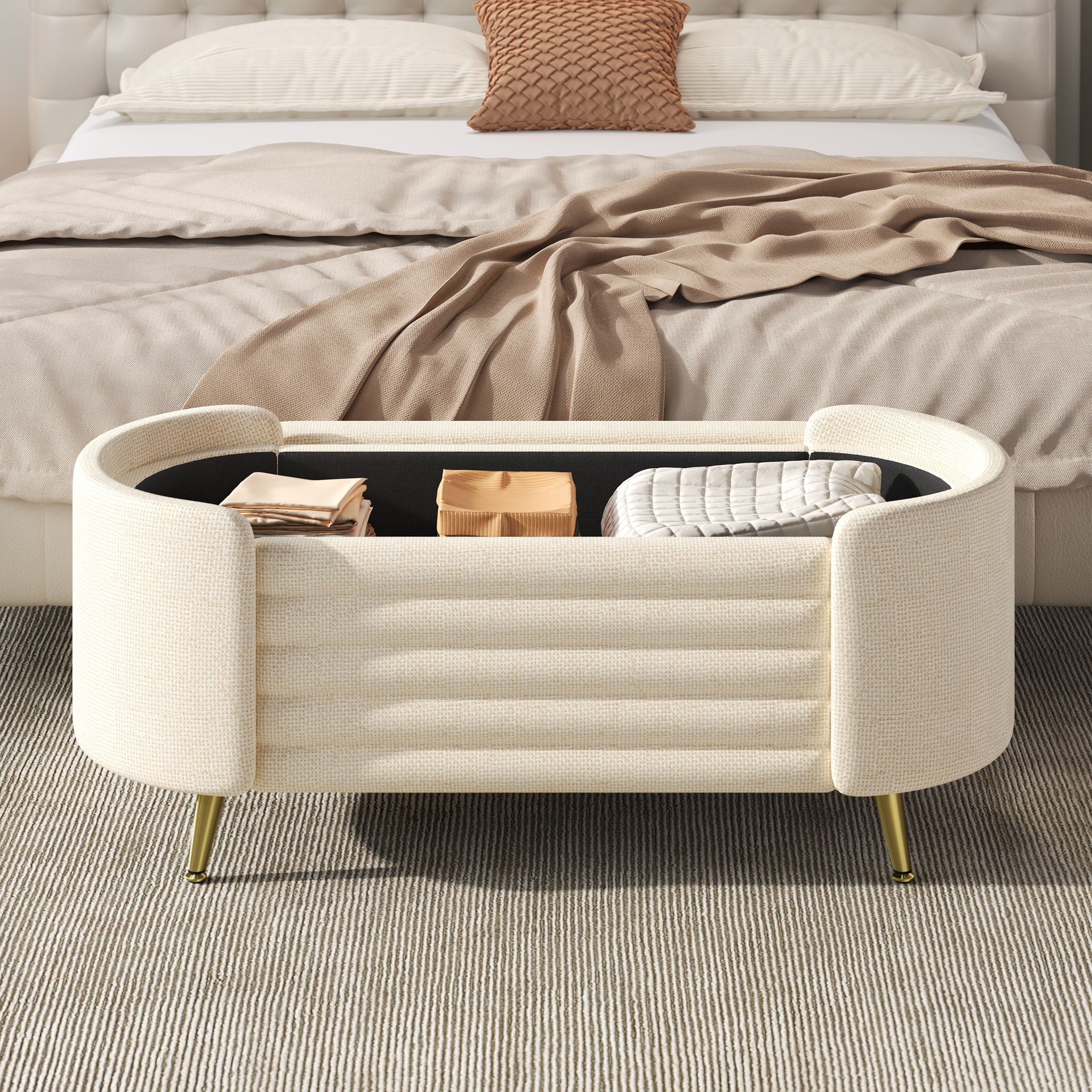 Modern Oval Storage Ottoman With Upholstery