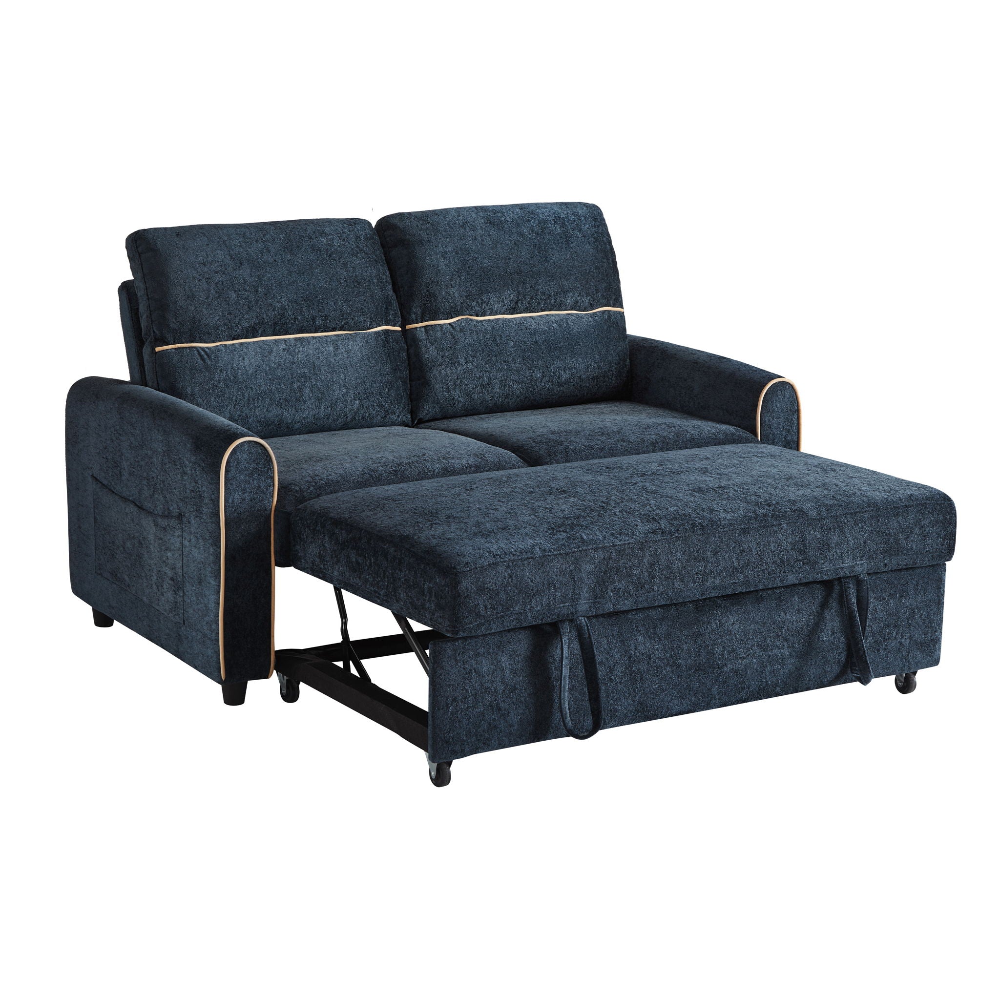 Pull Out Sofa Bed With Adjustable 3 Position Backrest, USB Charging Ports, Side Pockets