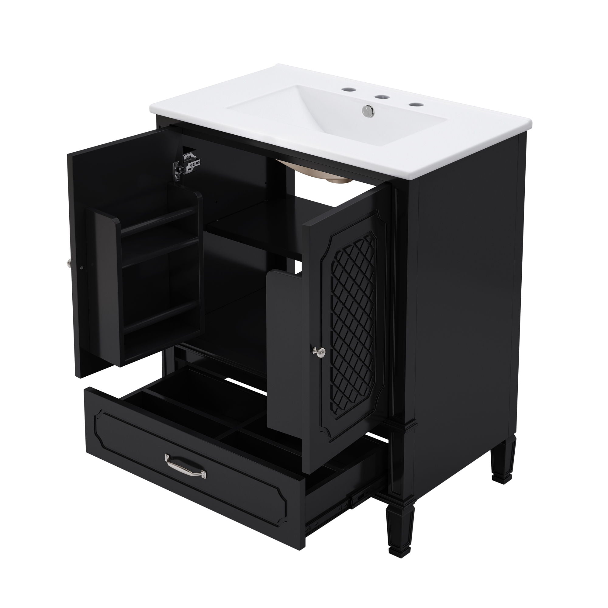 Vintage Style 30" Bathroom Vanity With Sink, Multi Functional Storage, Soft Closing Door - Black