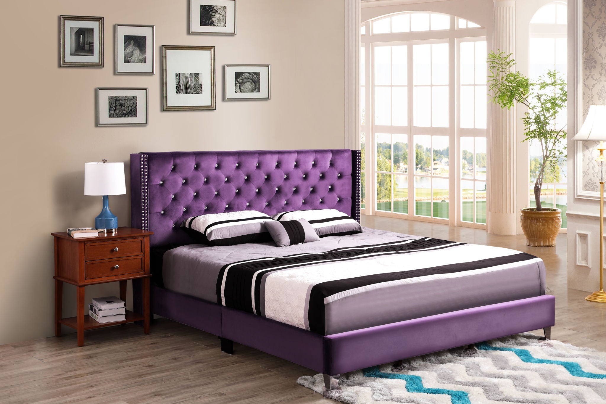 Upholstered Nailhead Trim Chic Bed