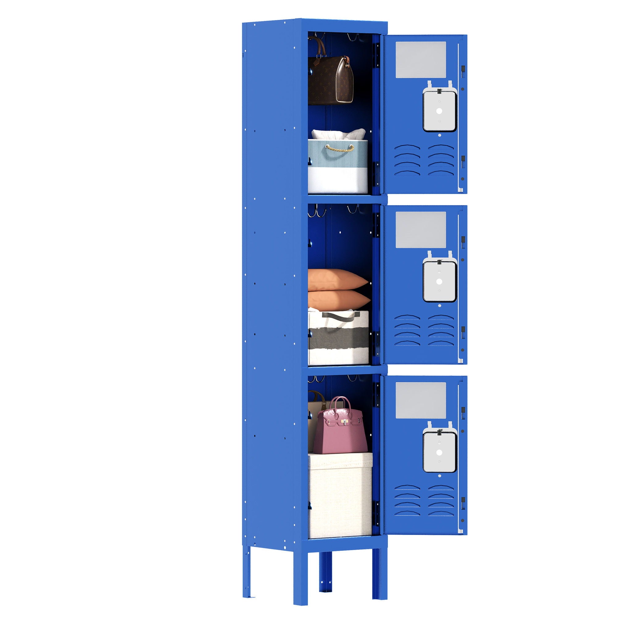 Lockers For Employees With 3 Door Storage Locker Durable For Gym, School, Office - Blue