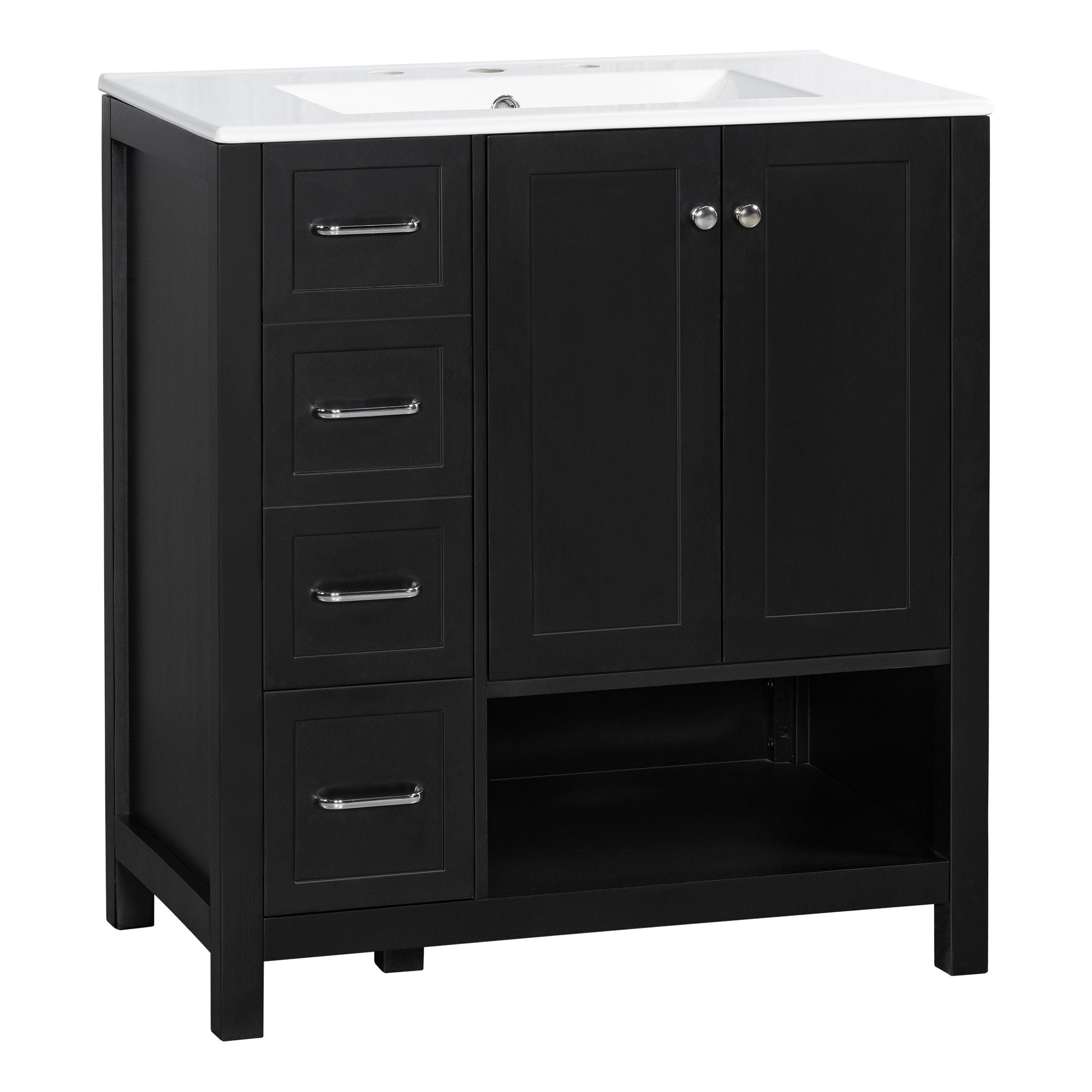Bathroom Vanity With Sink Top, Bathroom Vanity Cabinet With 2 Doors And 2 Drawers, Open Shelf