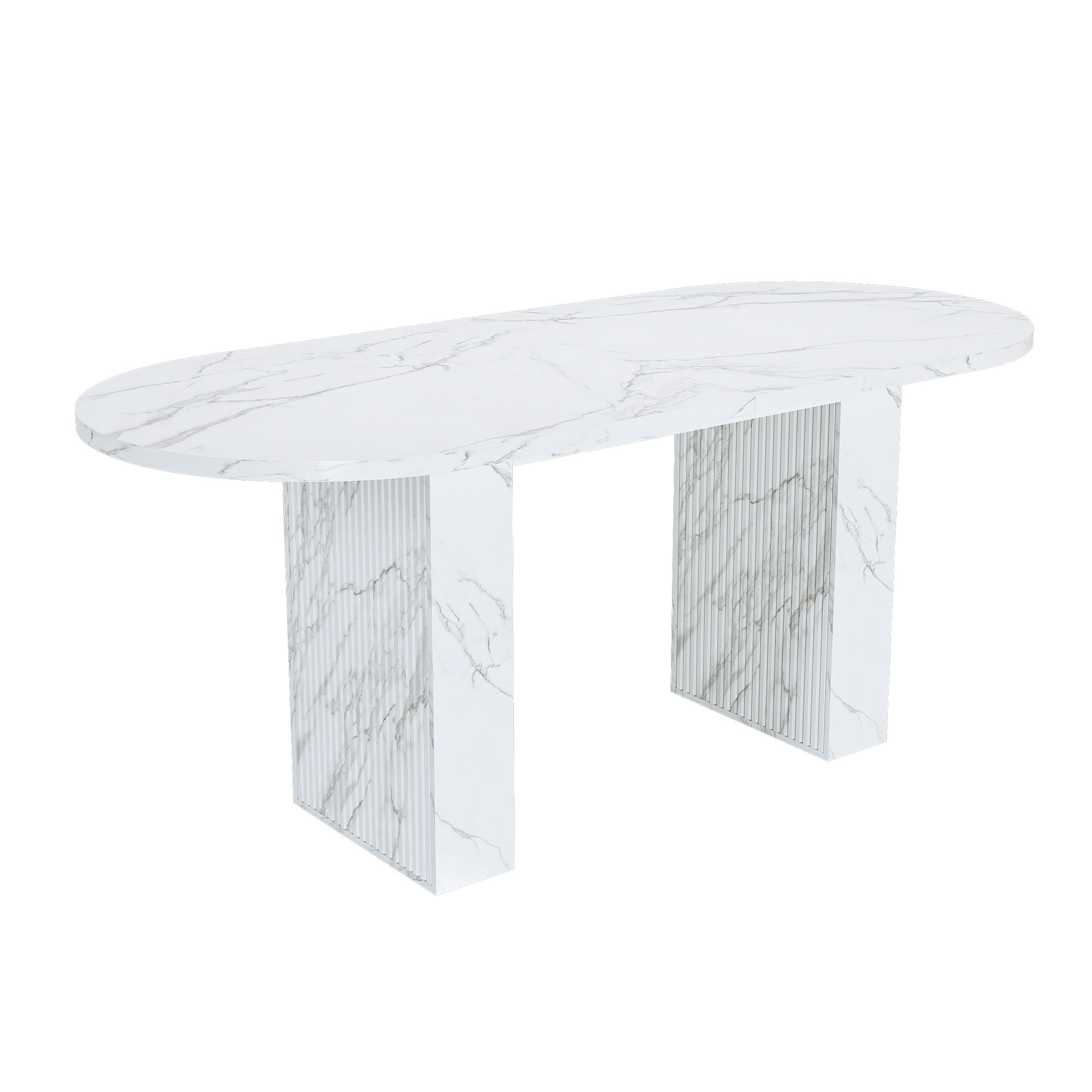 Oval Dining Table With Wood Strip Base