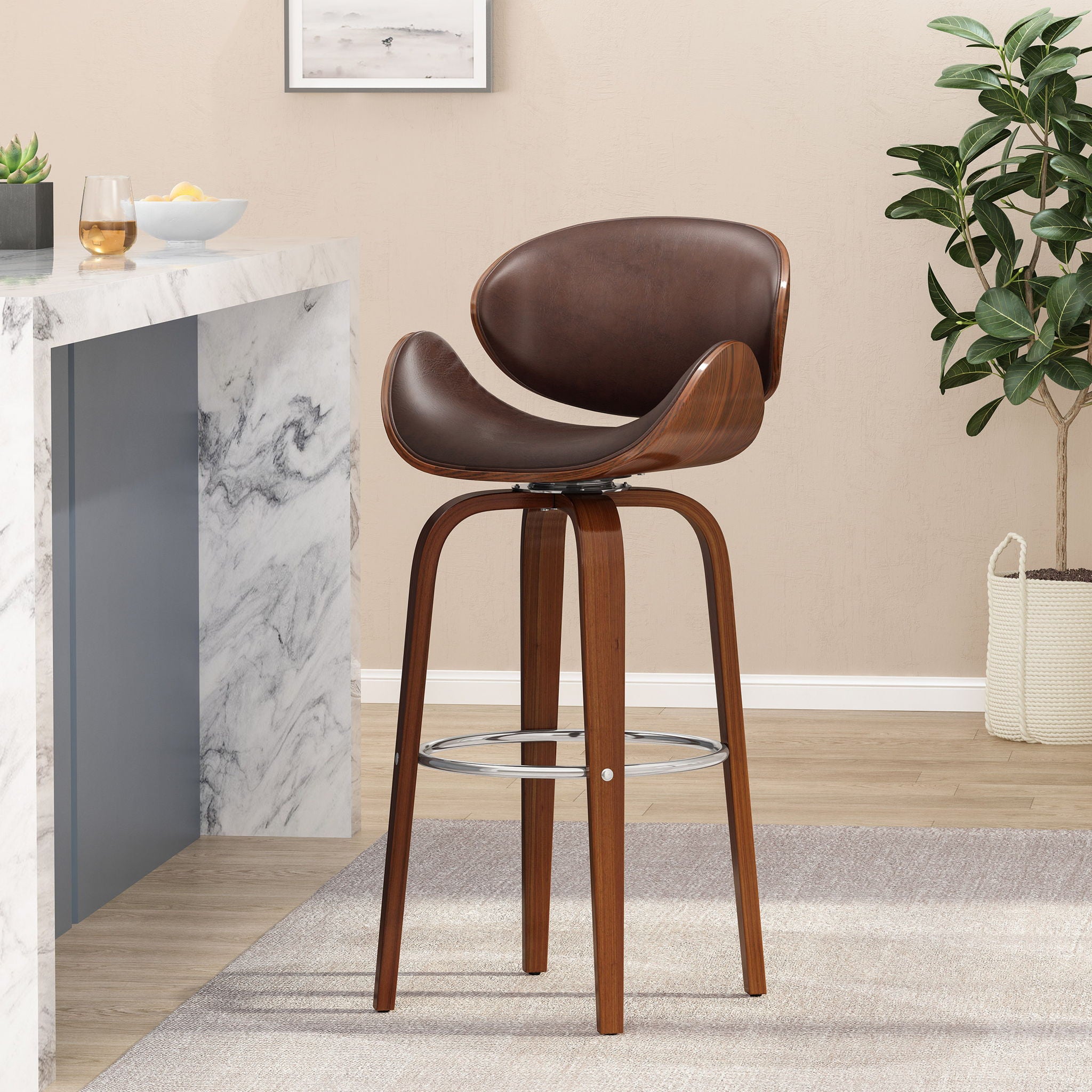 Lumos - Mid Century Modern Upholstered Swivel Barstool