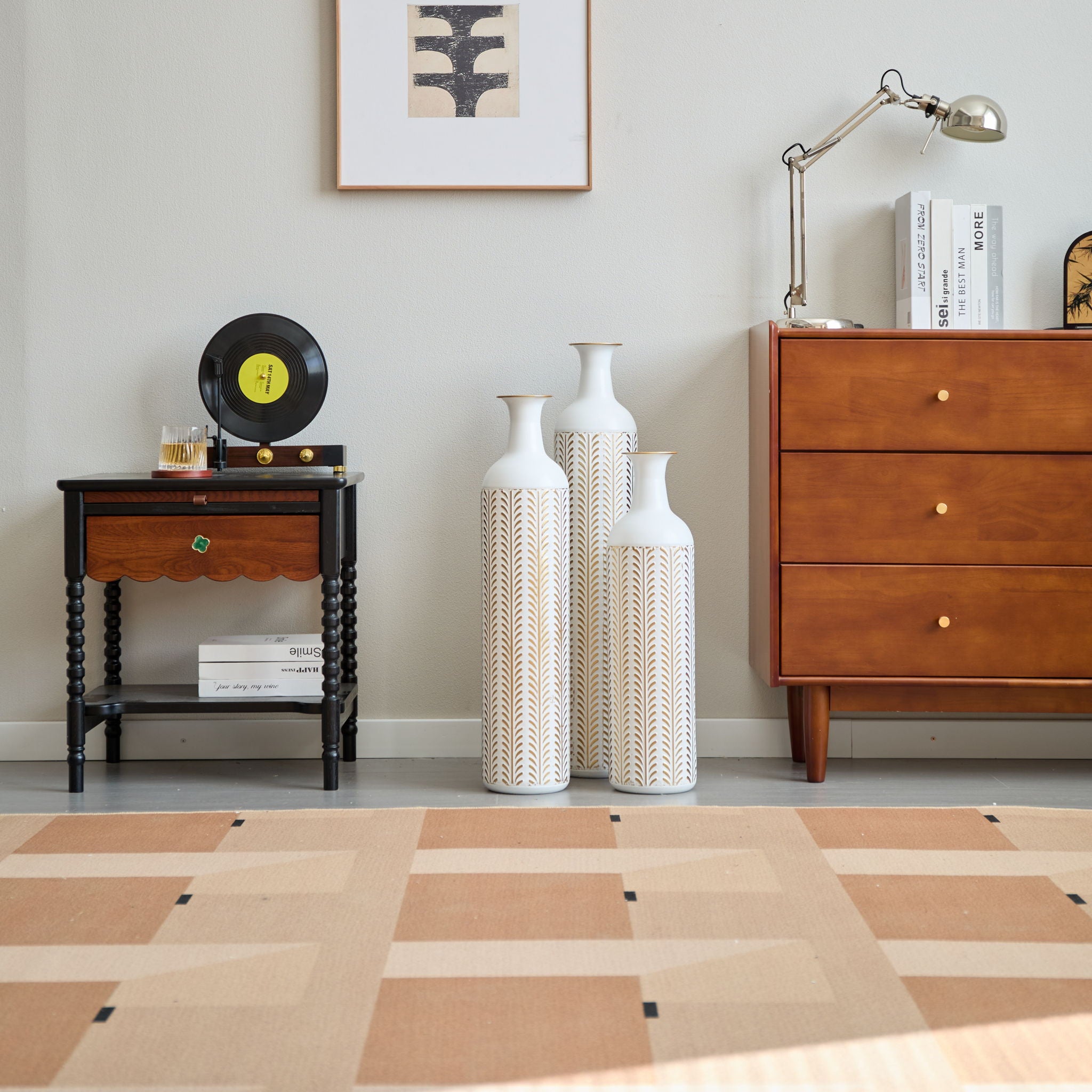 Floor Metal Vase Modern Style Decoration Home Metal Vase 3 Piece Set Gorgeous Home Decoration Large Glazed Metal Vase - Gold / White