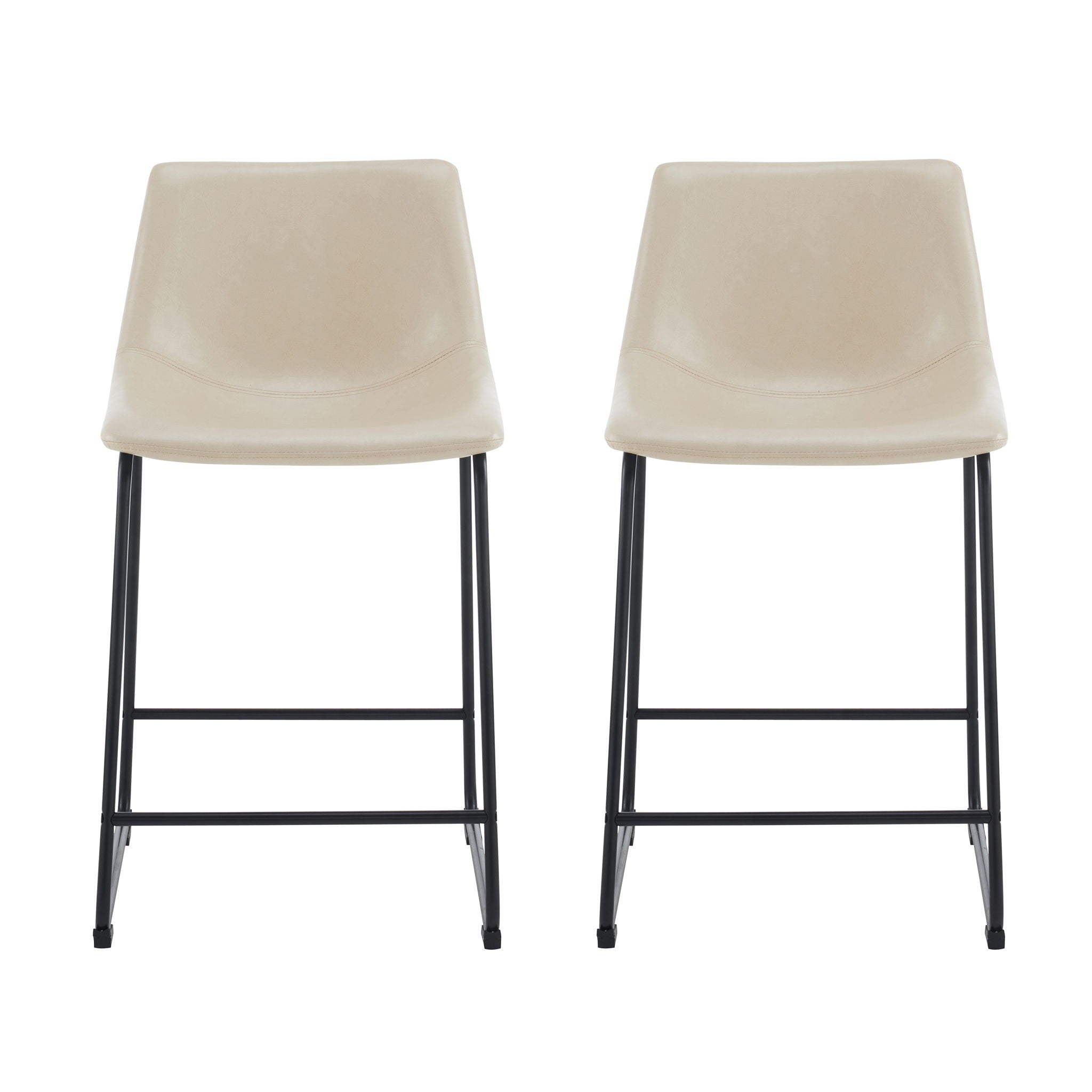 Vintage Style Armless Industrial Counter Stool With Metal Legs And Footrest For Kitchen Island, Cafe, Pub, Bar Counter (Set of 2) - Cream / Black