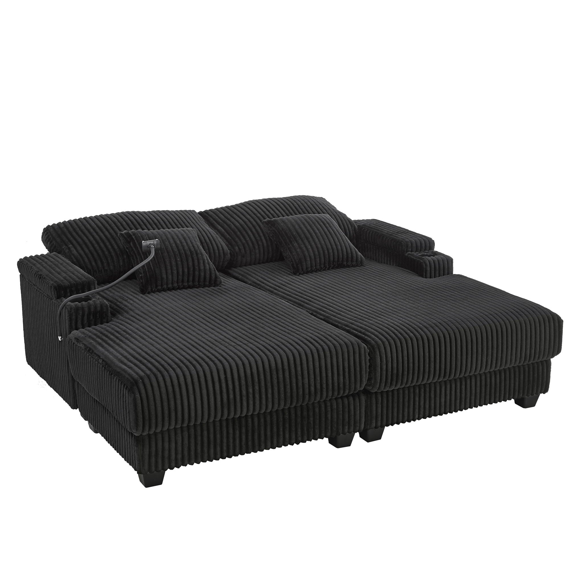 Modern Chaise Sofa With Adjustable Backrest, Cup Holders, Phone Holder & Storage Compartments For Living Room