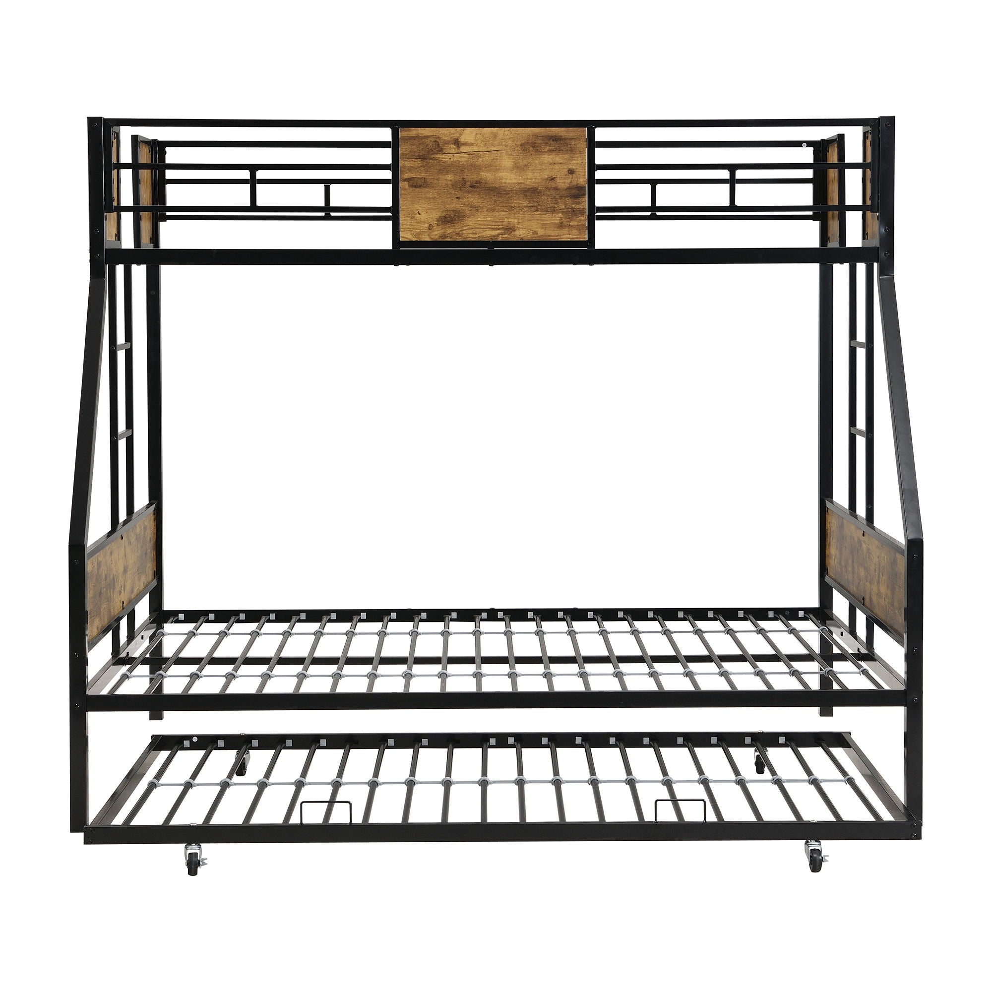 Modern Metal Bunk Bed With Side Ladders And Guardrail