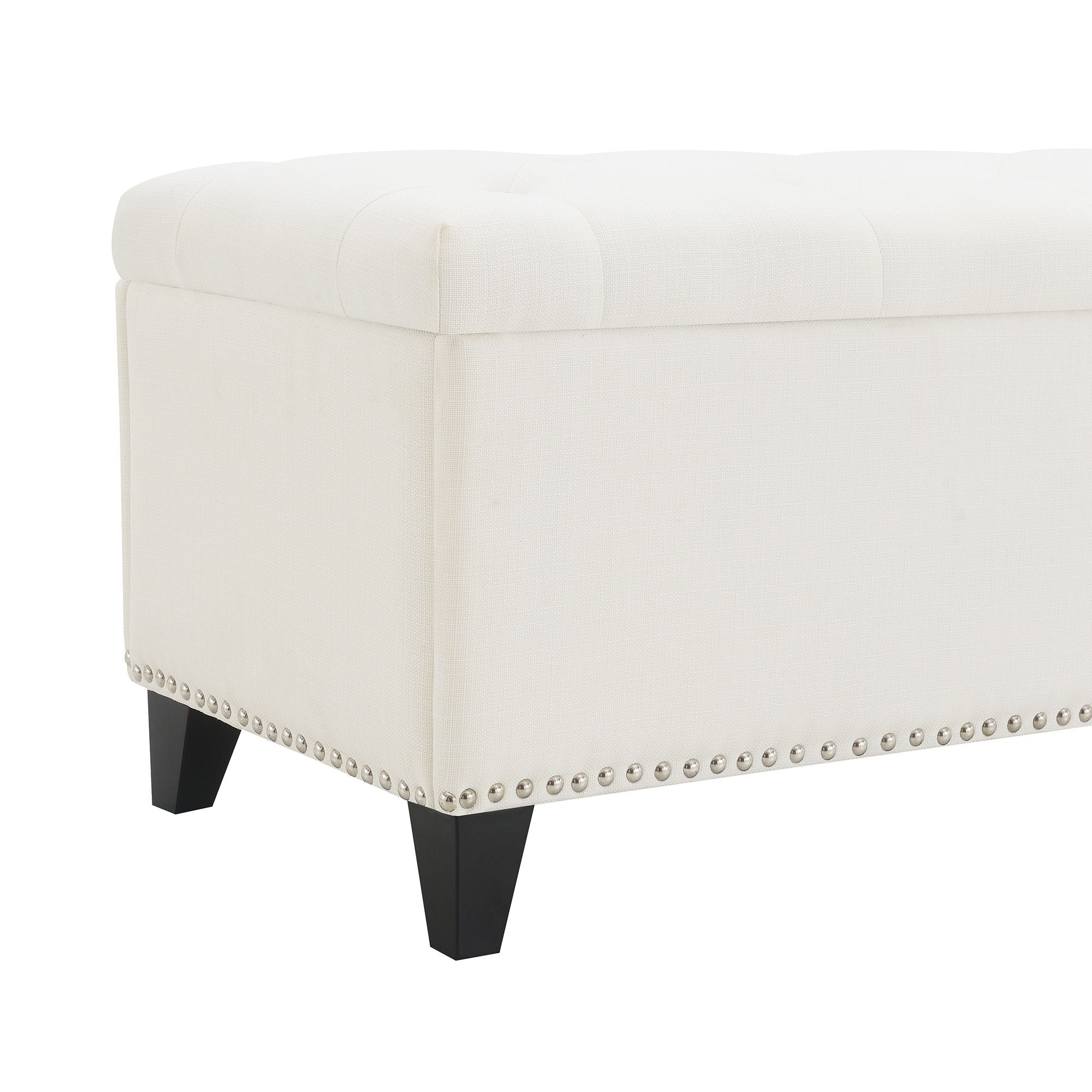 Button-Tufted Storage Ottoman With Safety Close Hinge