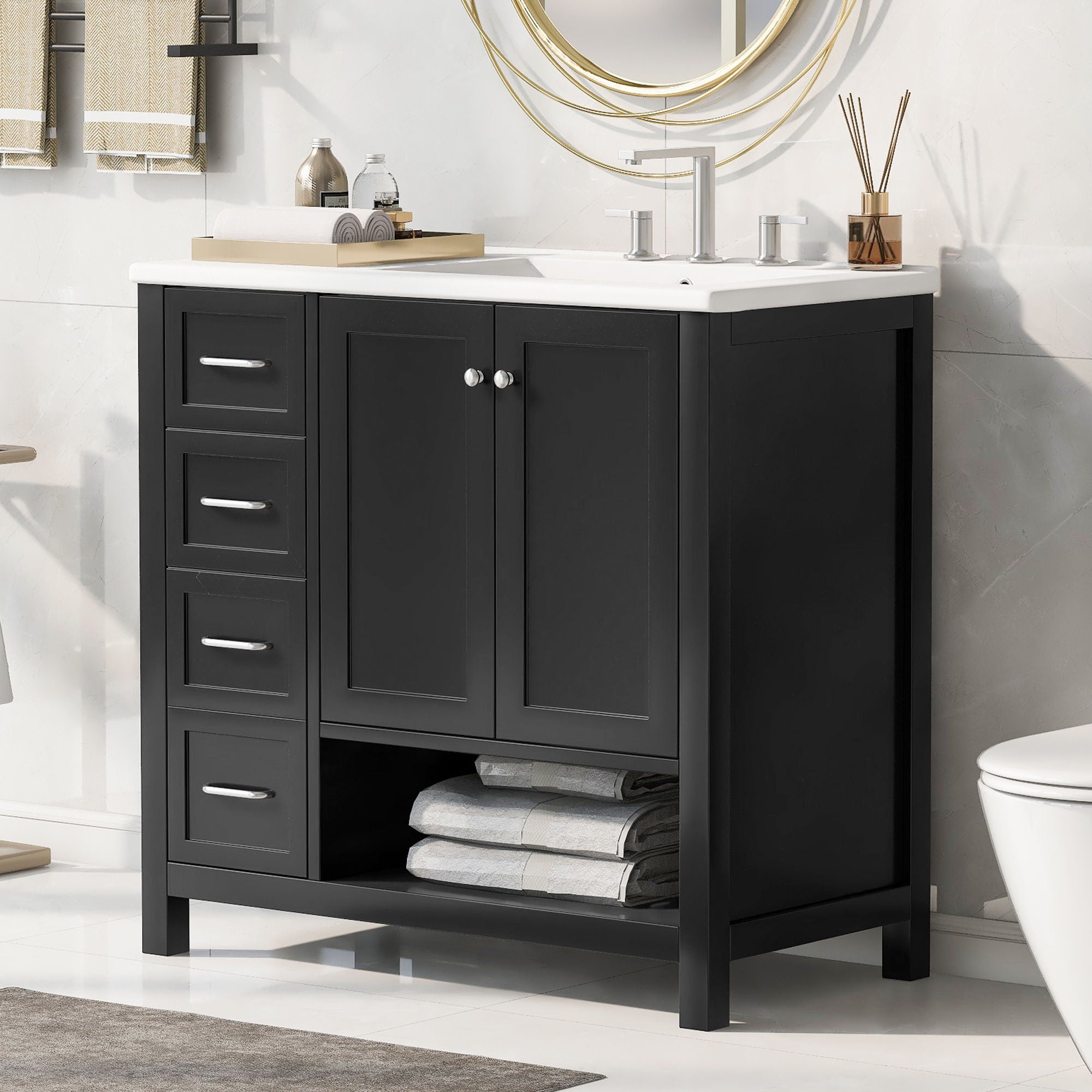 Modern Bathroom Vanity With Sink Top, 2 Doors And 2 Drawers