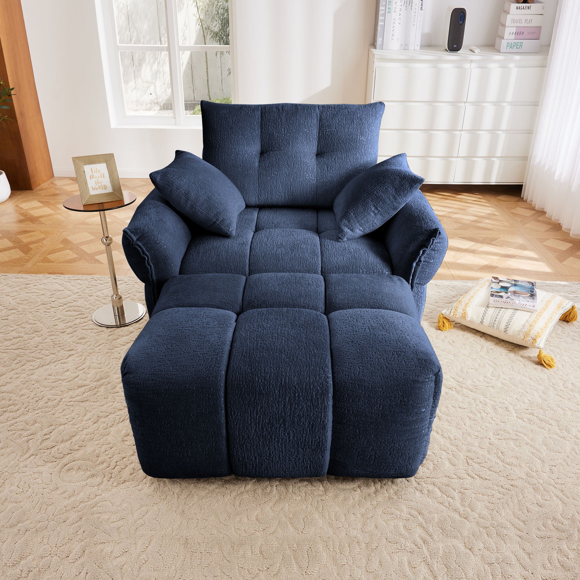 Ergonomic Single Seater Sofa With Ottoman, High Resilience Support Cushions