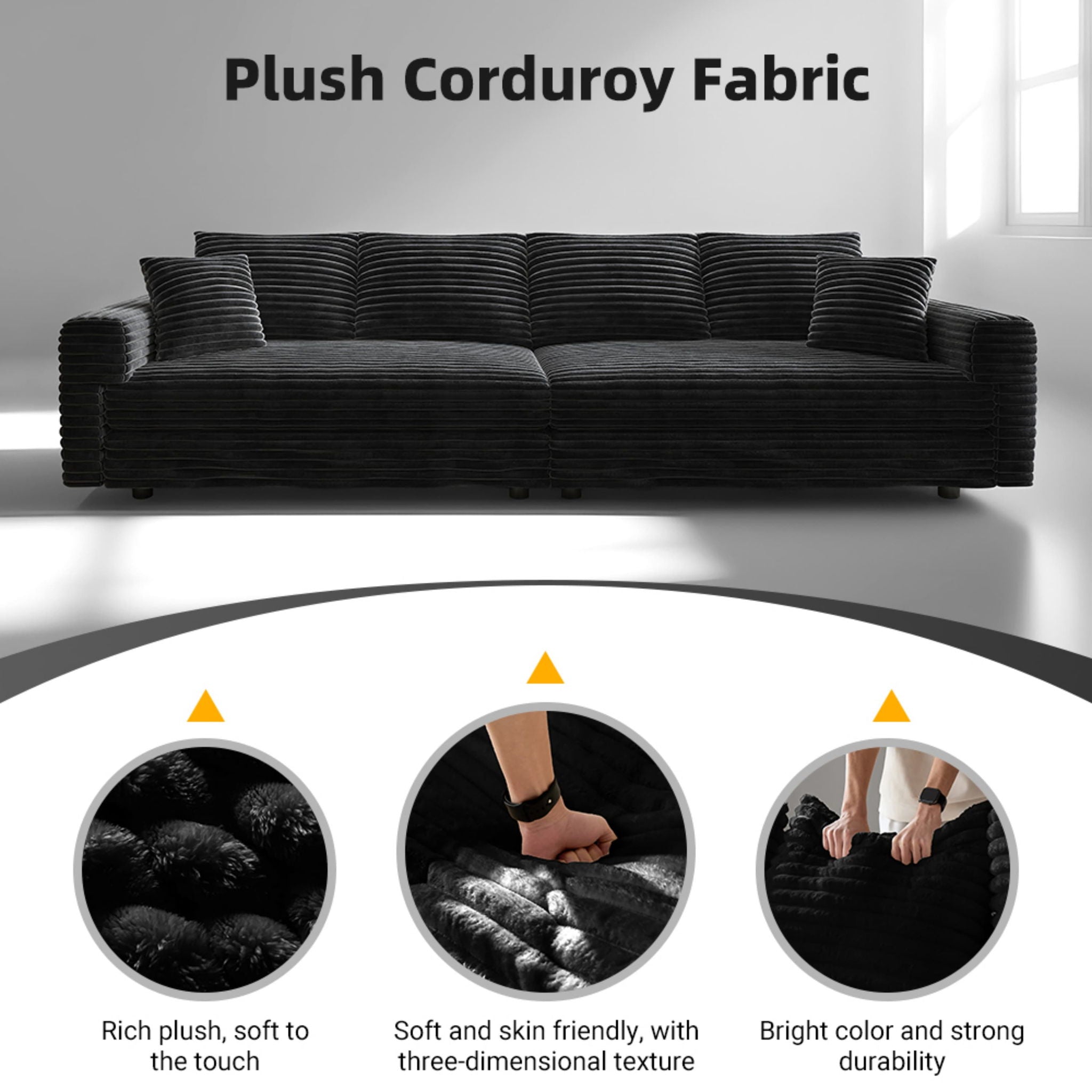 Deep Seat Convertible Sofa With Soft Pillows And Ottomans