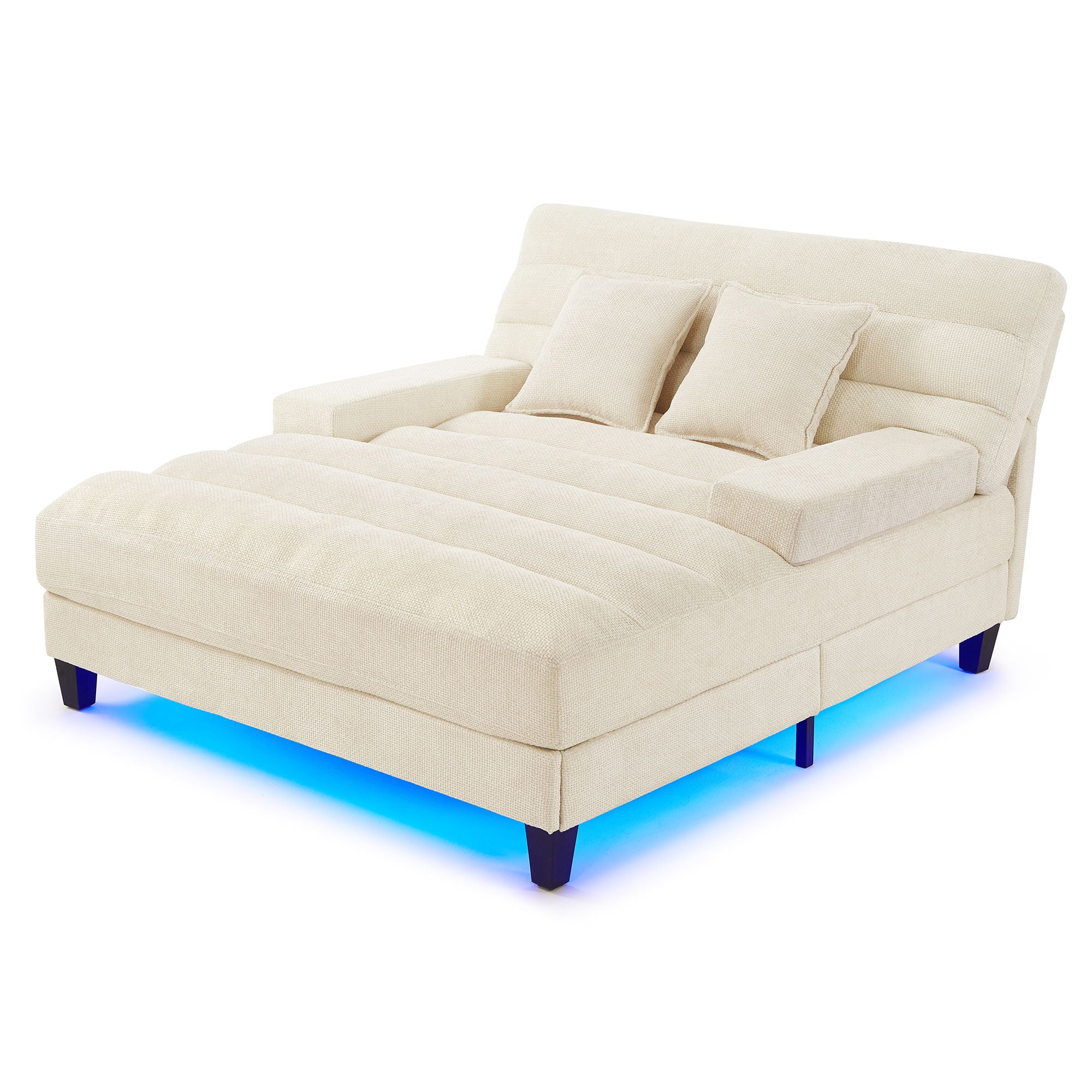 Chaise Bed Lounge Sofa Chair With Adjustable Backrest And LED Light Strip