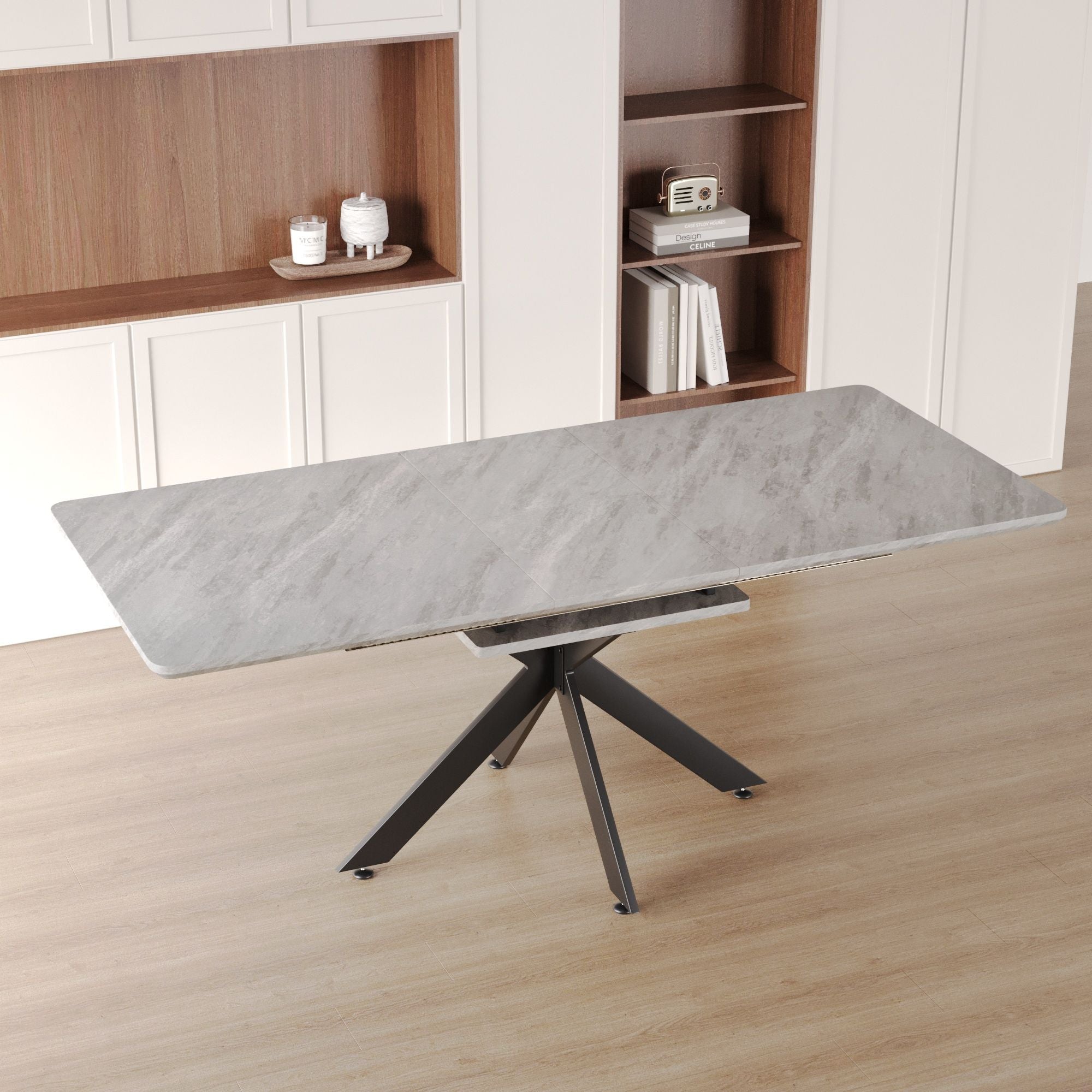 Modern Extendable Dining Table Set With Soft Padded Armless Chairs