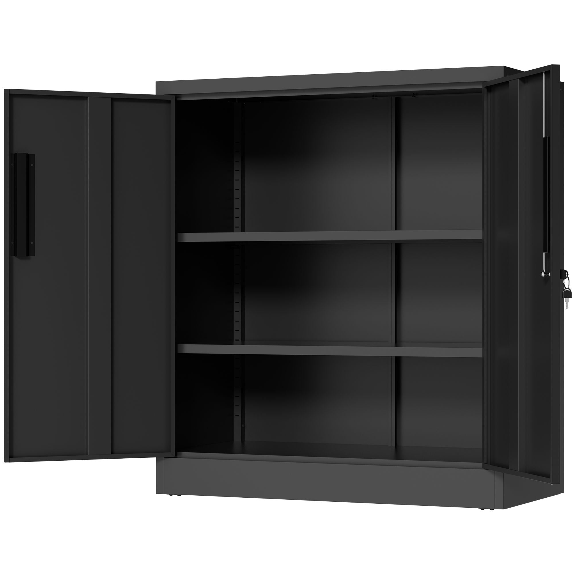 Heavy Duty Storage Cabinet With Lock, 2 Door File Cabinet With 2 Adjustable Shelves - Black