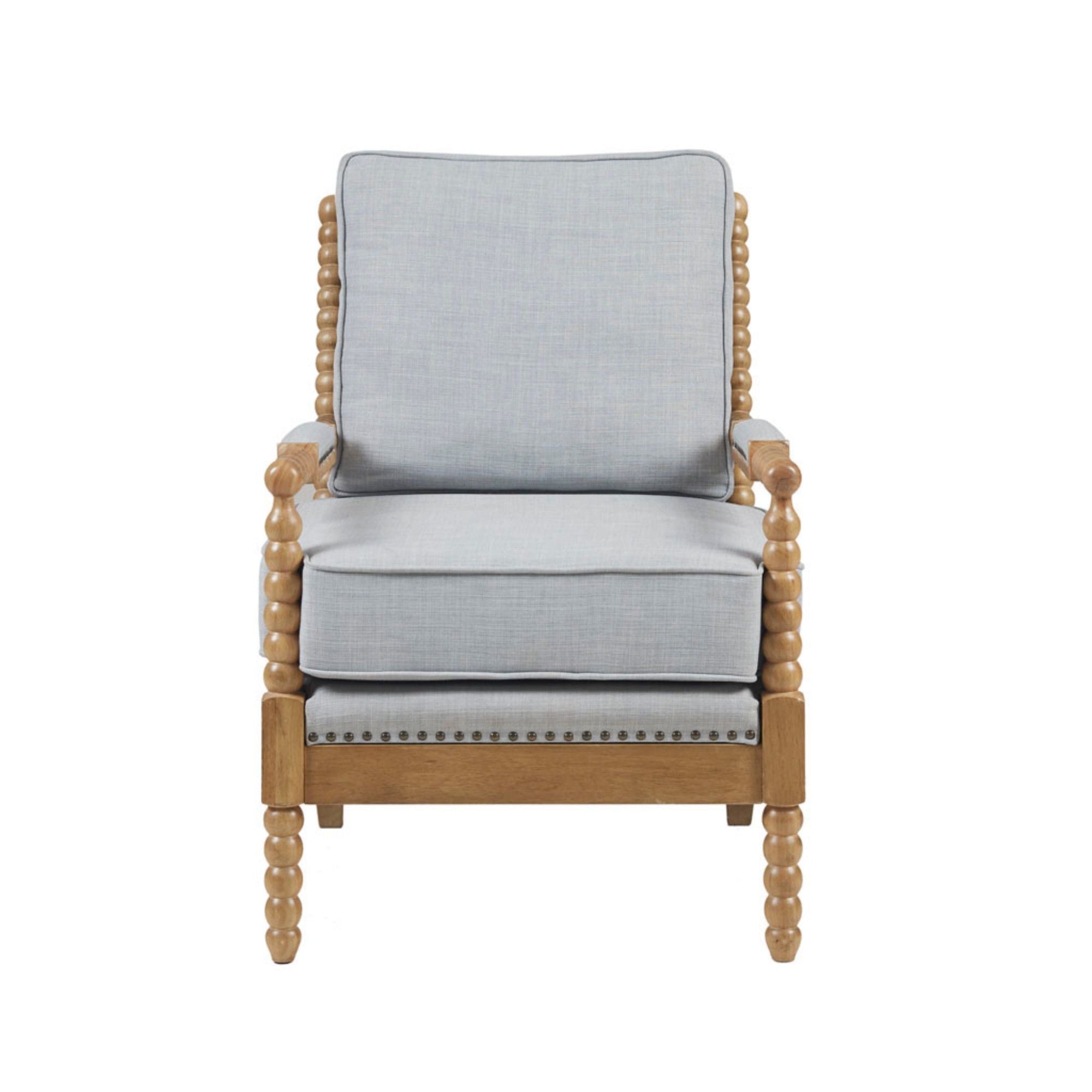 Arm Chair With Open Back Spindle Design, Padded Armrests