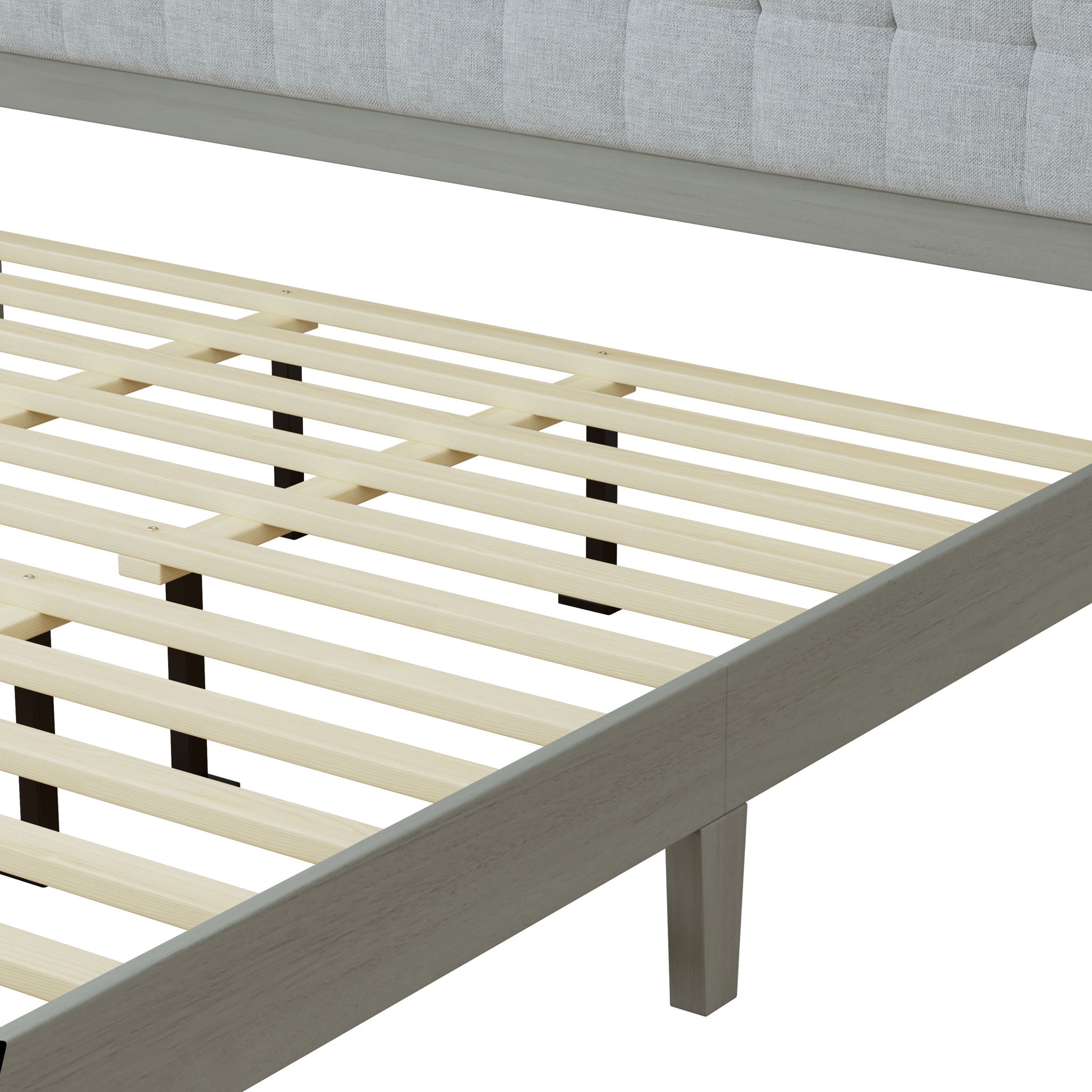 Mid Century Modern Platform Bed With Upholstered Headboard