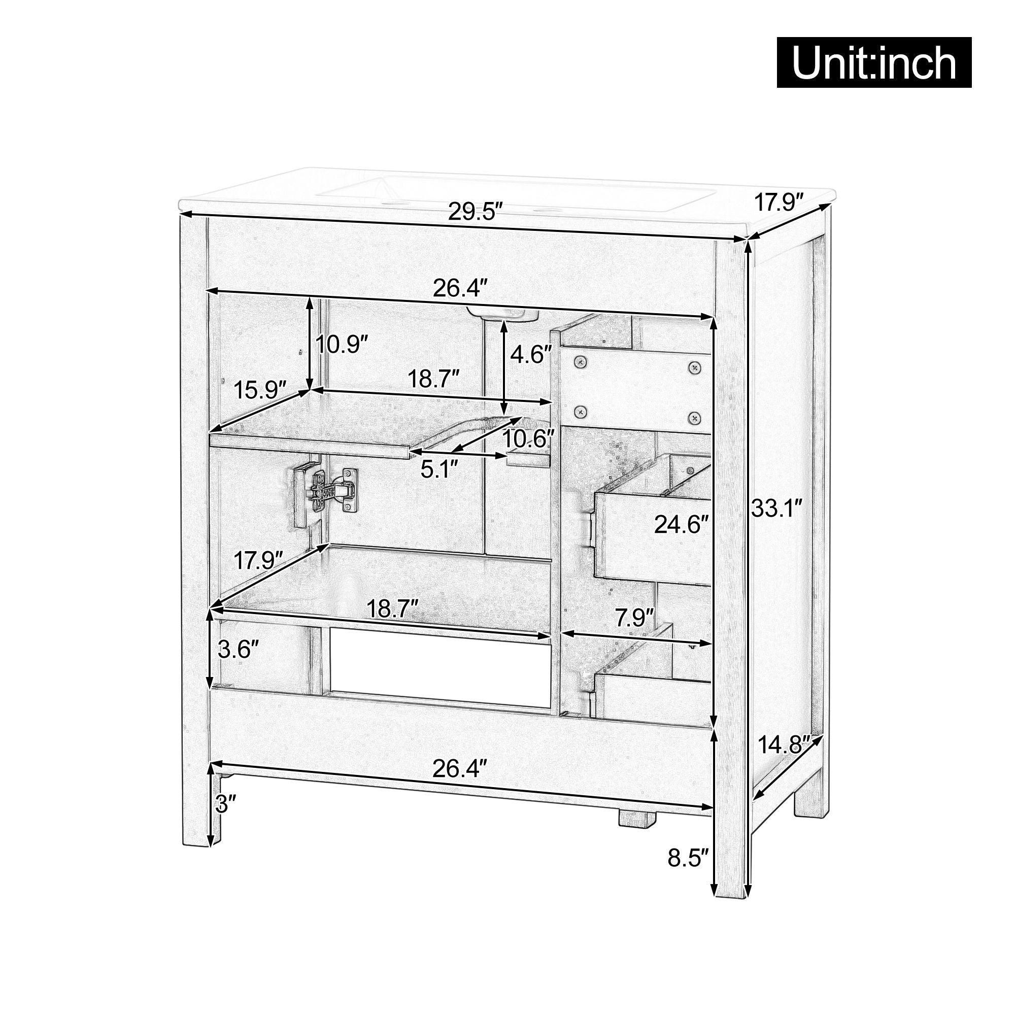 Bathroom Vanity With Sink Top, Bathroom Vanity Cabinet With 2 Doors And 2 Drawers, Open Shelf